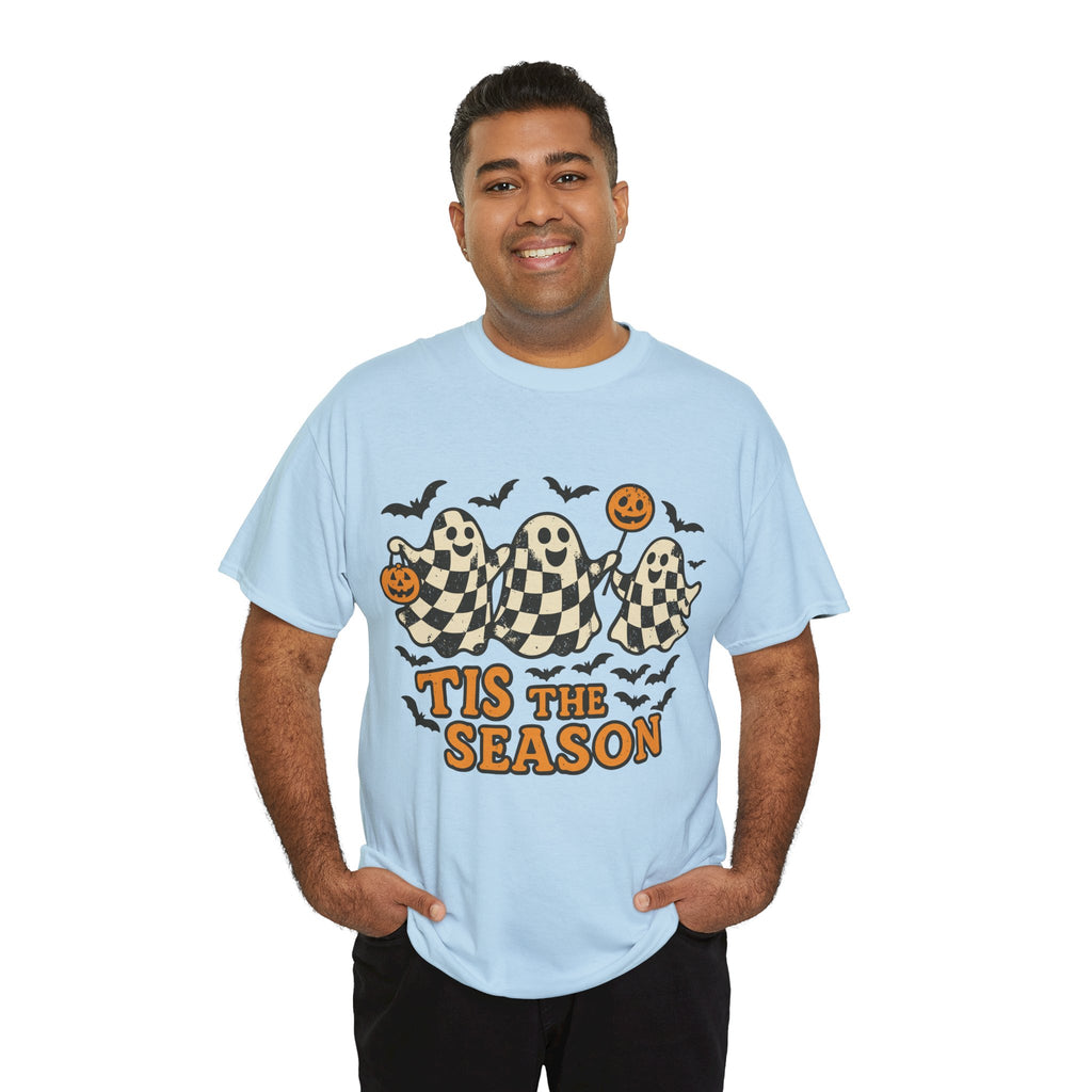 Halloween Ghosts Checker Pattern Unisex Cotton Tee
