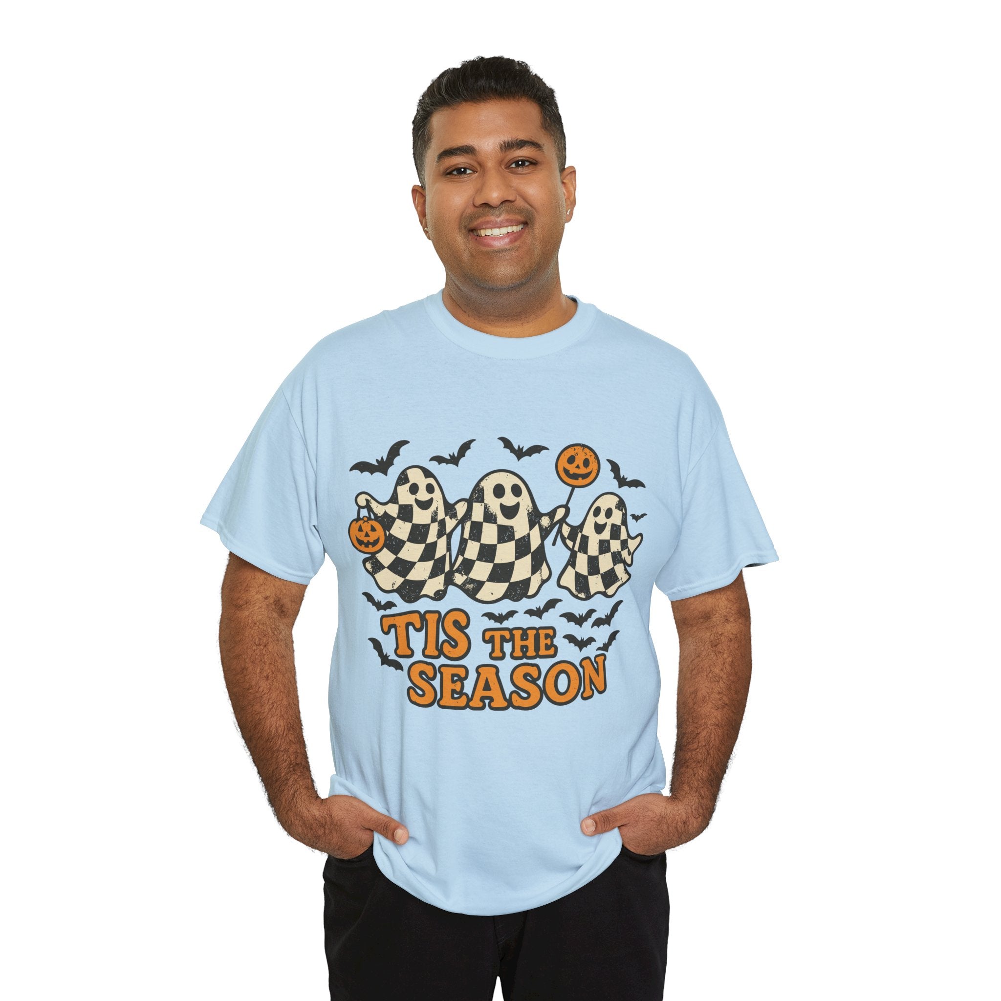 Halloween Ghosts Checker Pattern Unisex Cotton Tee
