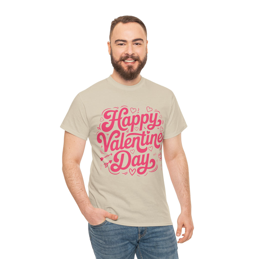 Happy Valentine Day Tee — Pink Heart & Love Icons Valentine's Unisex Cotton Shirt