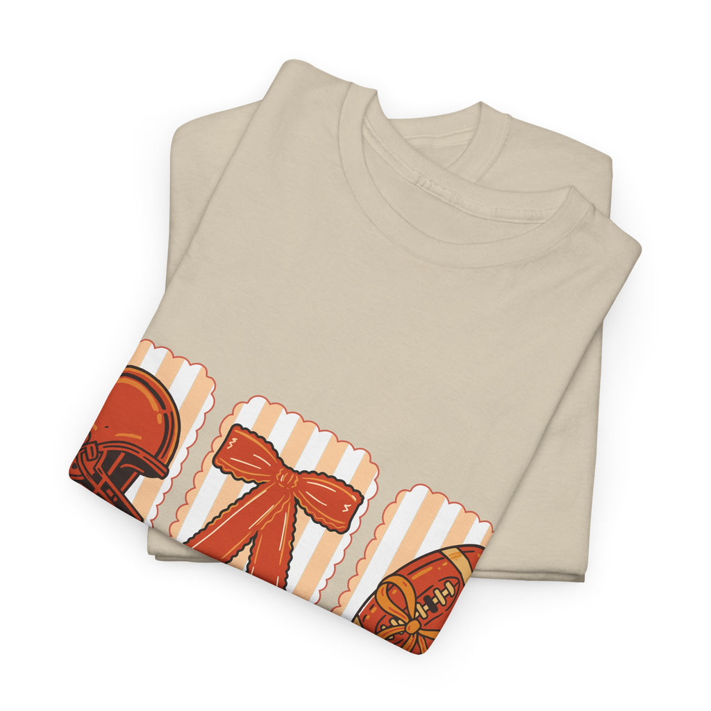 Touch Down Season Football Tee — Striped Fall Helmet & Bow Design Unisex Cotton Tee