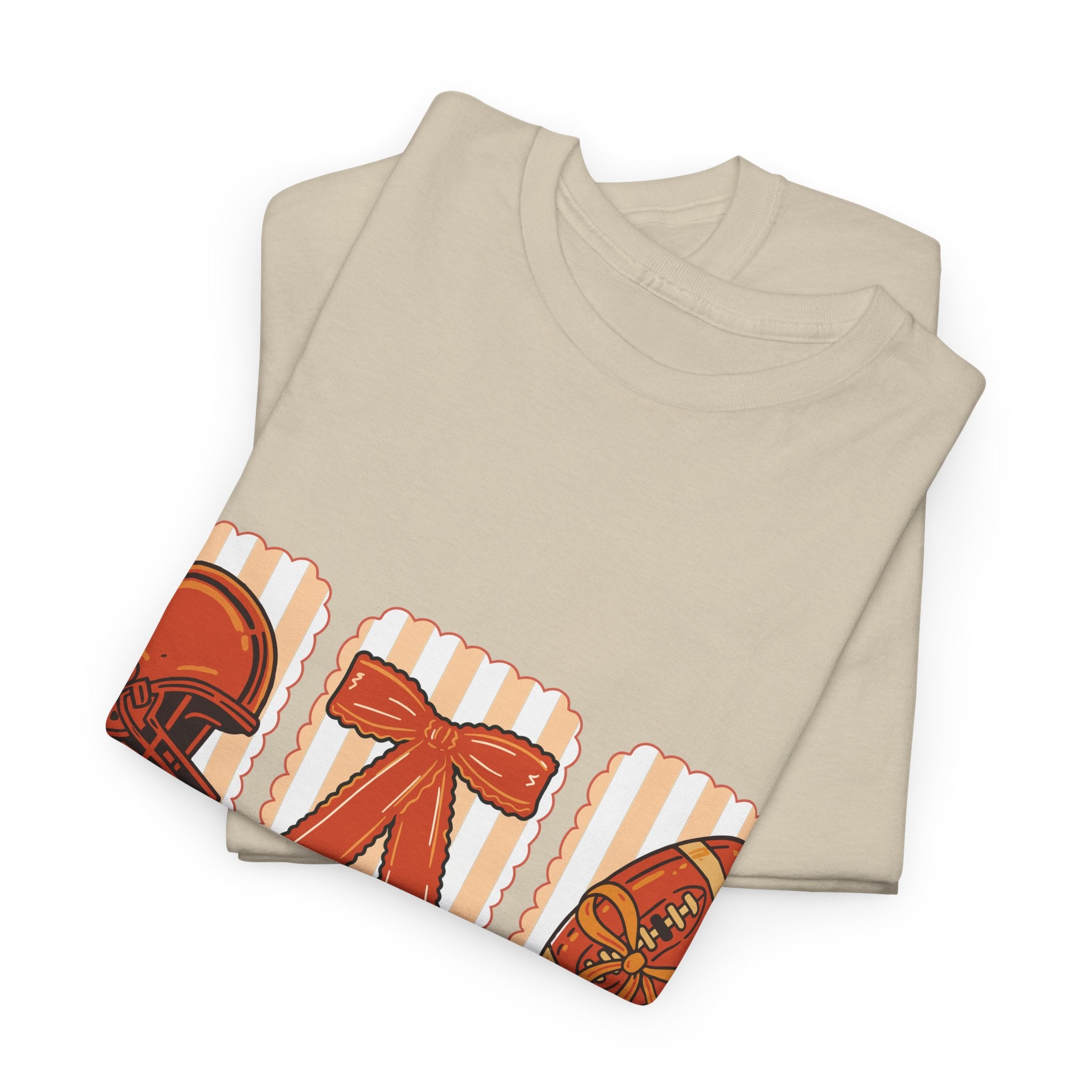 Touch Down Season Football Tee — Striped Fall Helmet & Bow Design Unisex Cotton Tee