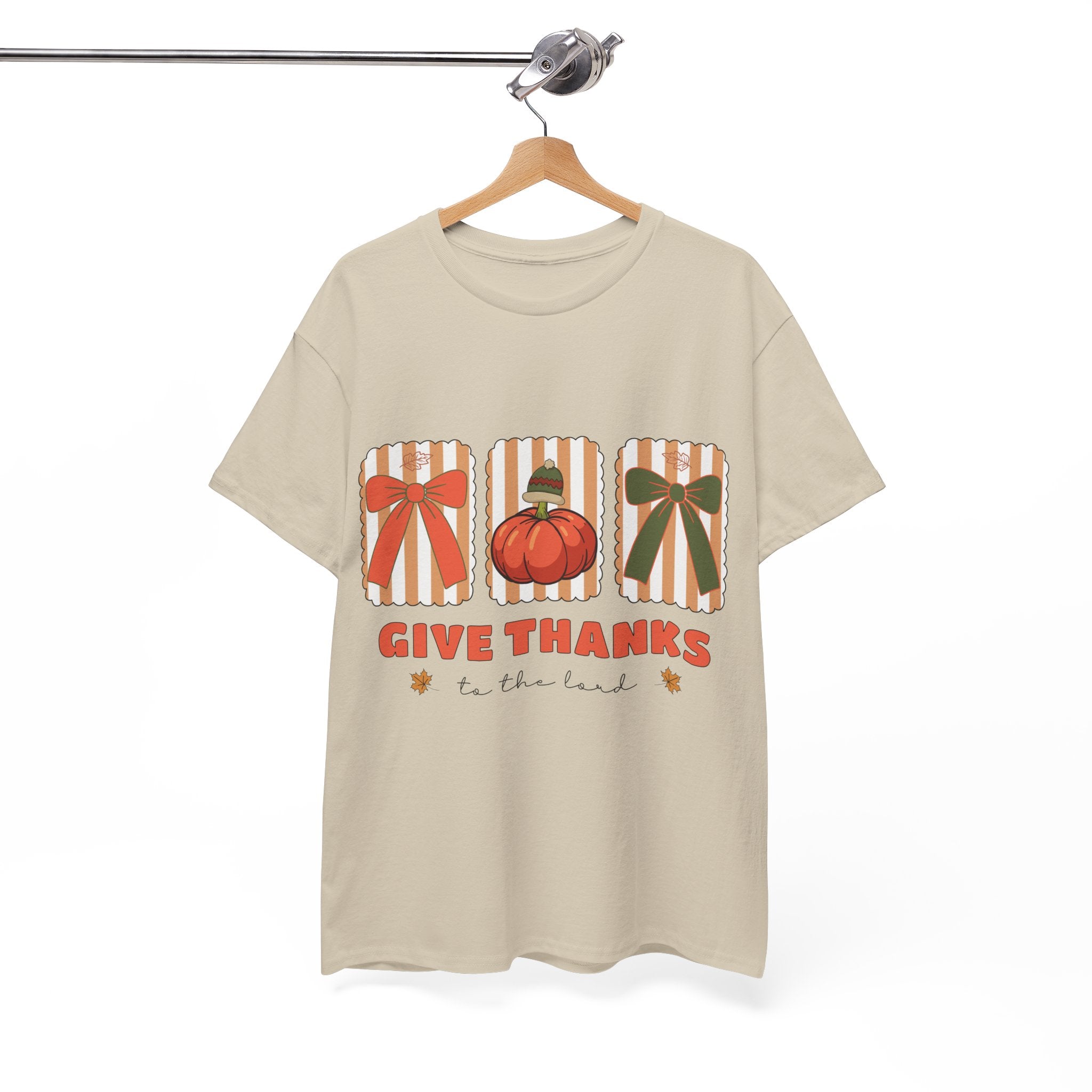 Give Thanks Thanksgiving T-Shirt — Pumpkin with Hat & Bows Unisex Cotton Tee