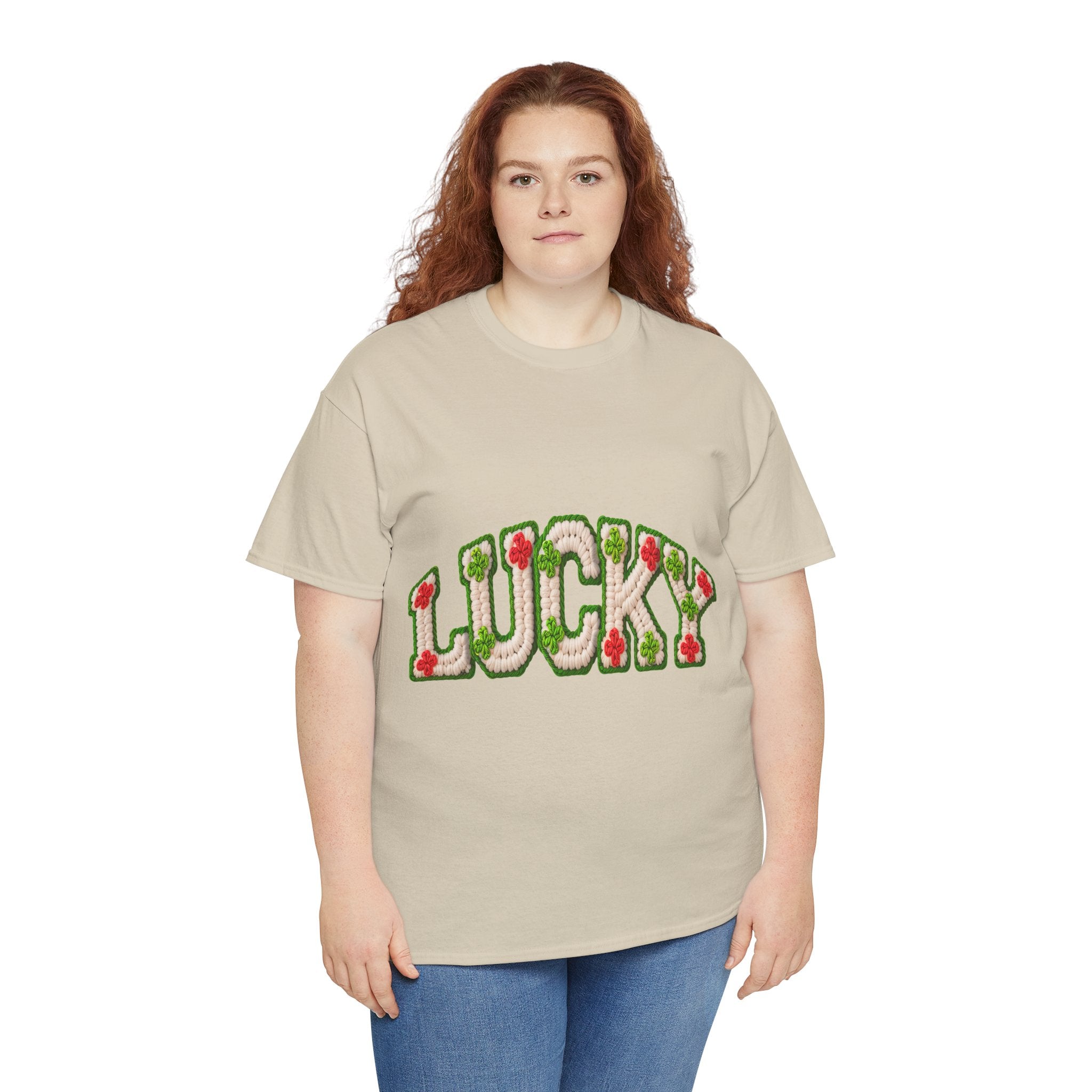 Lucky Crochet Clover T-Shirt — Faux-Yarn Embroidered St. Patrick’s Unisex Cotton Tee