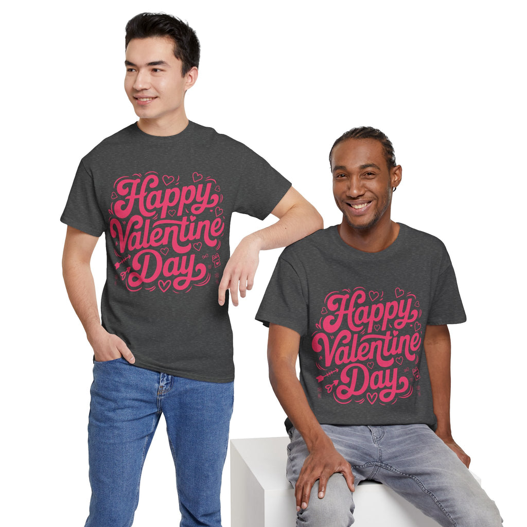 Happy Valentine Day Tee — Pink Heart & Love Icons Valentine's Unisex Cotton Shirt