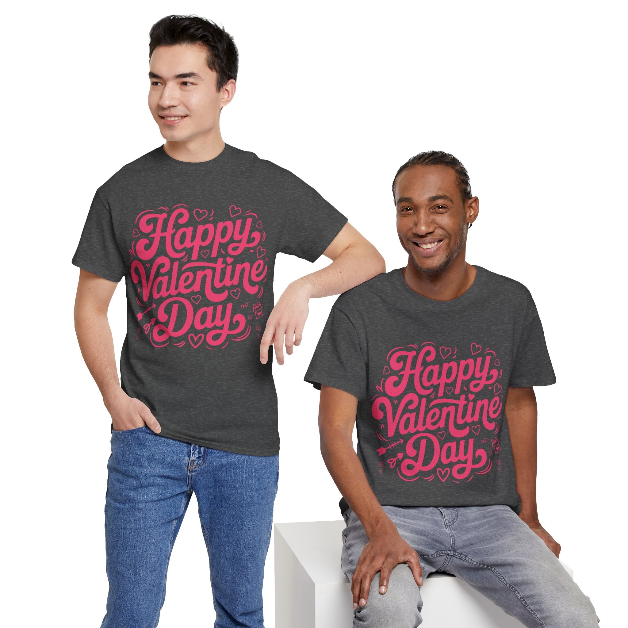 Happy Valentine Day Tee — Pink Heart & Love Icons Valentine's Unisex Cotton Shirt