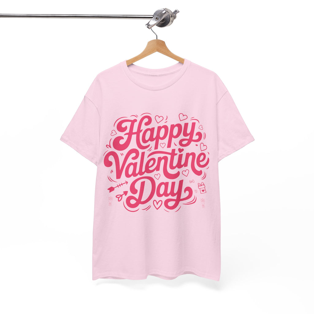 Happy Valentine Day Tee — Pink Heart & Love Icons Valentine's Unisex Cotton Shirt