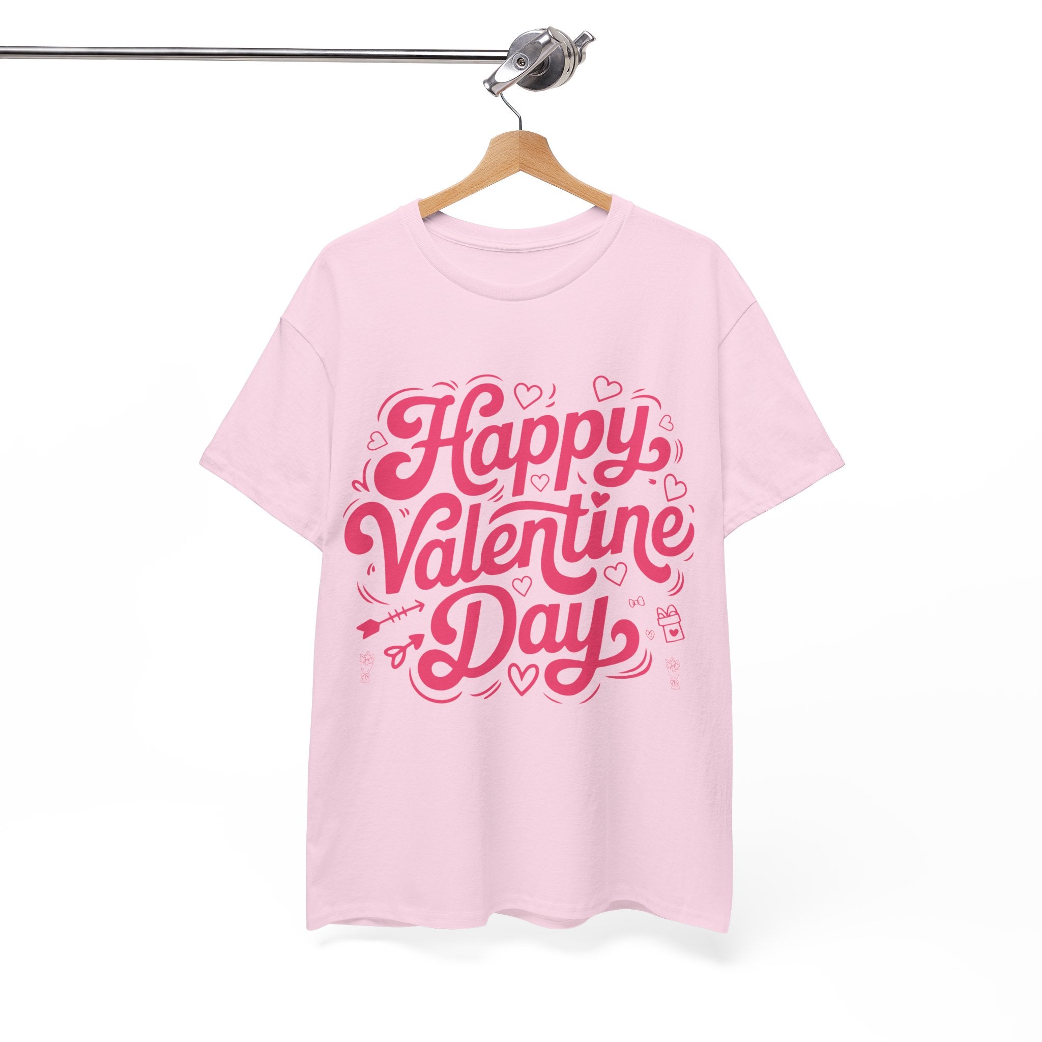 Happy Valentine Day Tee — Pink Heart & Love Icons Valentine's Unisex Cotton Shirt