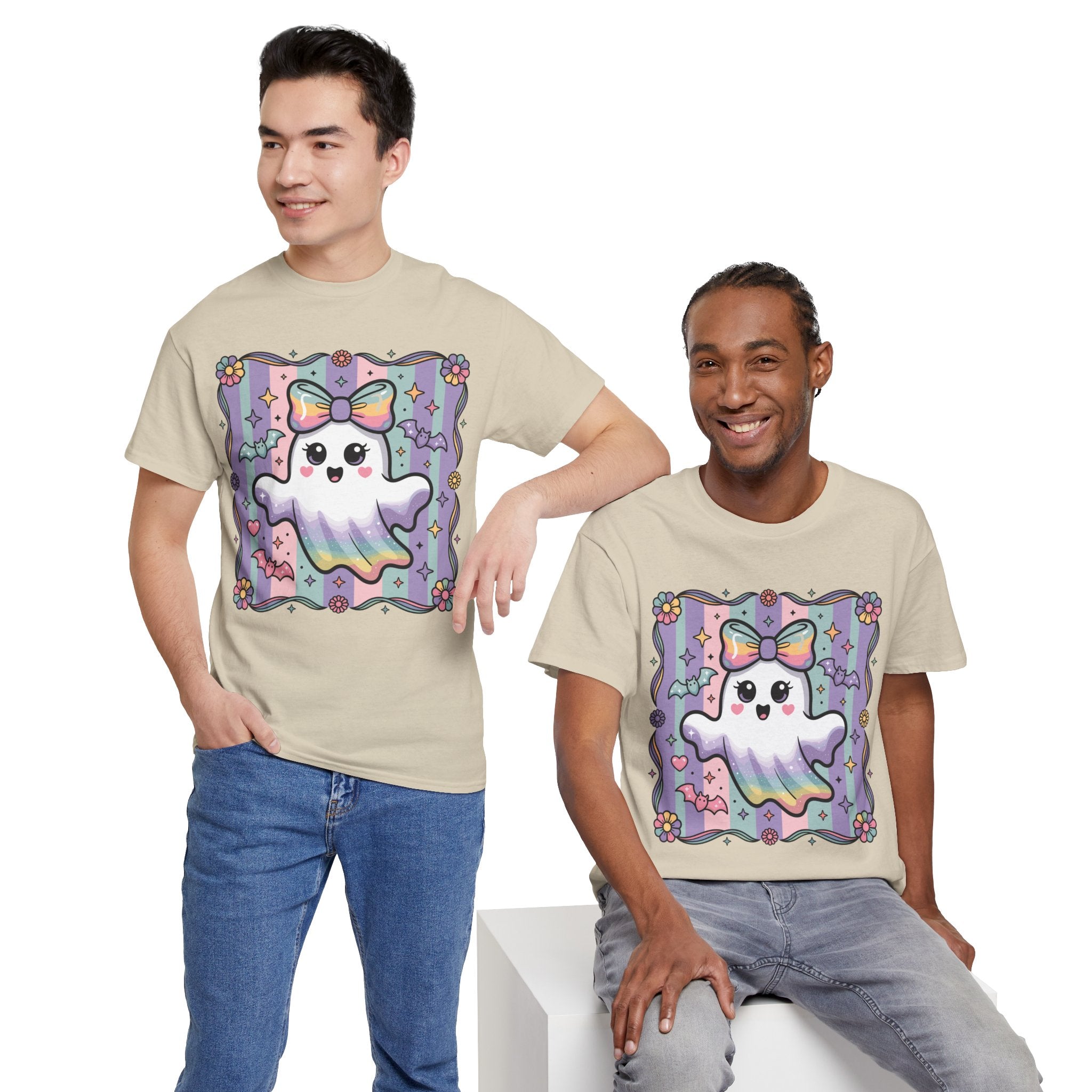Pastel Ghost Rainbow Bow Unisex Cotton Tee