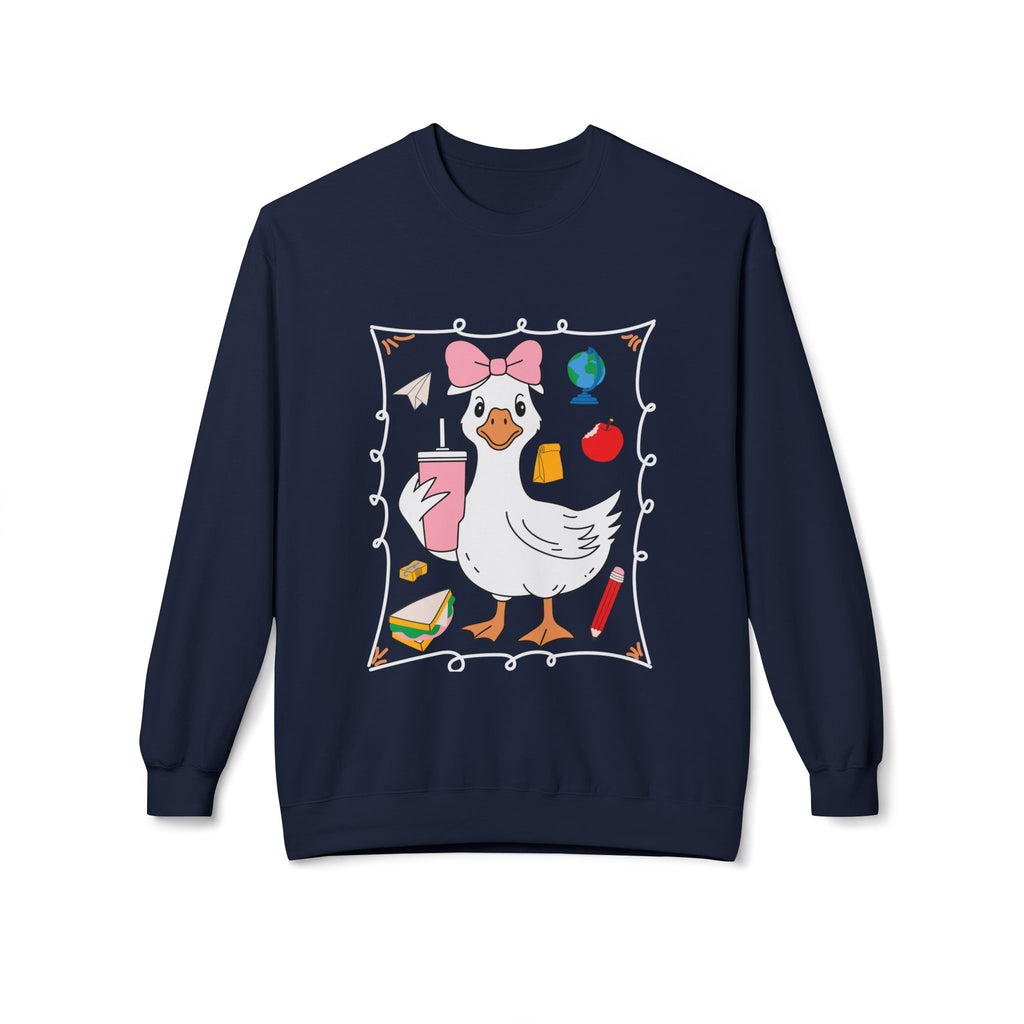 Cute Goose Drinking Fleece Crewneck Sweatshirt- Unisex