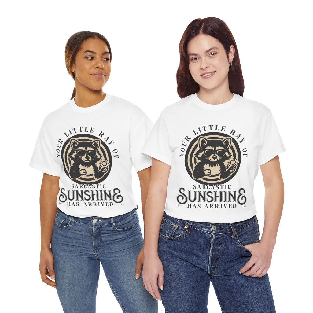 Cool Raccoon Sunglasses T-Shirt — Raccoon Holding Sun Graphic Unisex Cotton Tee