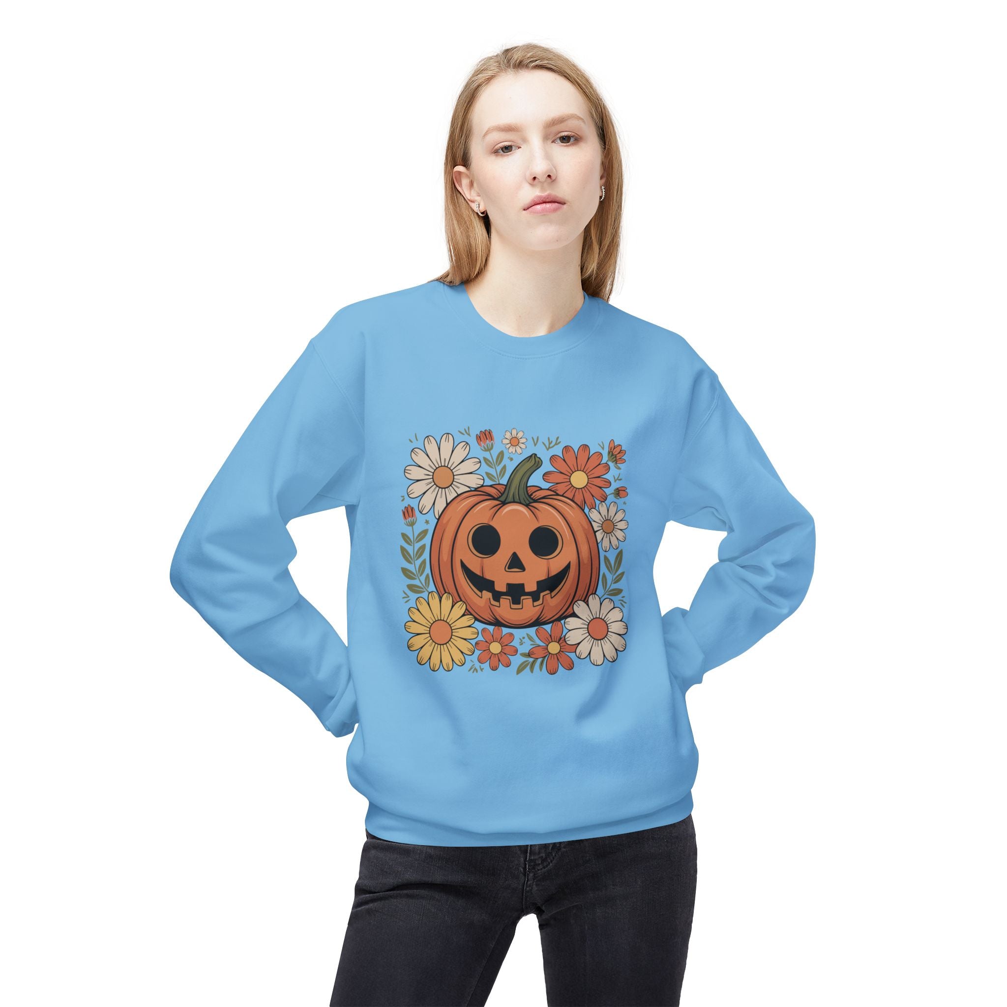 Halloween Pumpkin Floral Crewneck Unisex Sweatshirt