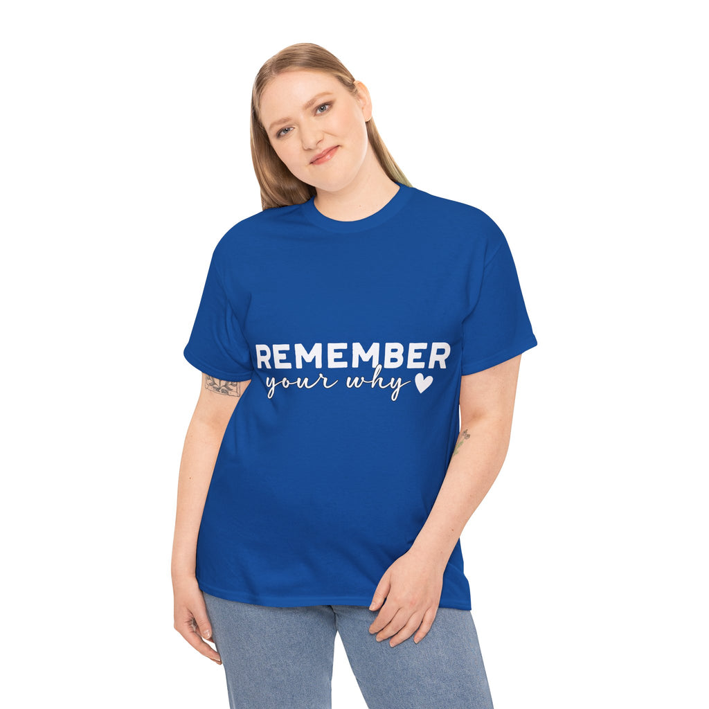Remember Your Why Tee — Minimalist Heart Motivational Unisex Cotton Tshirt