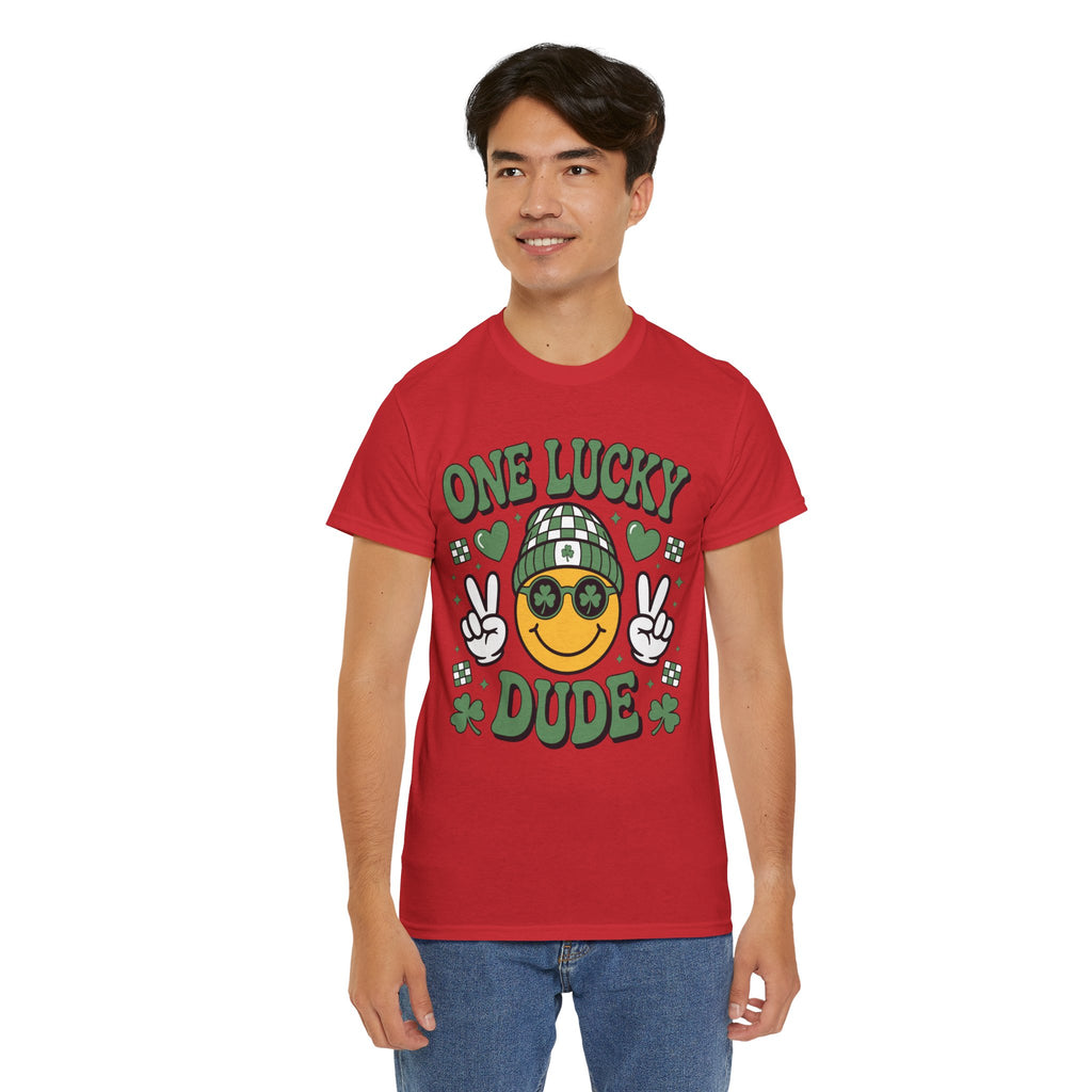 One Lucky Dude Shamrock Tee — St. Patrick's Day Smiley Unisex Cotton Tshirt