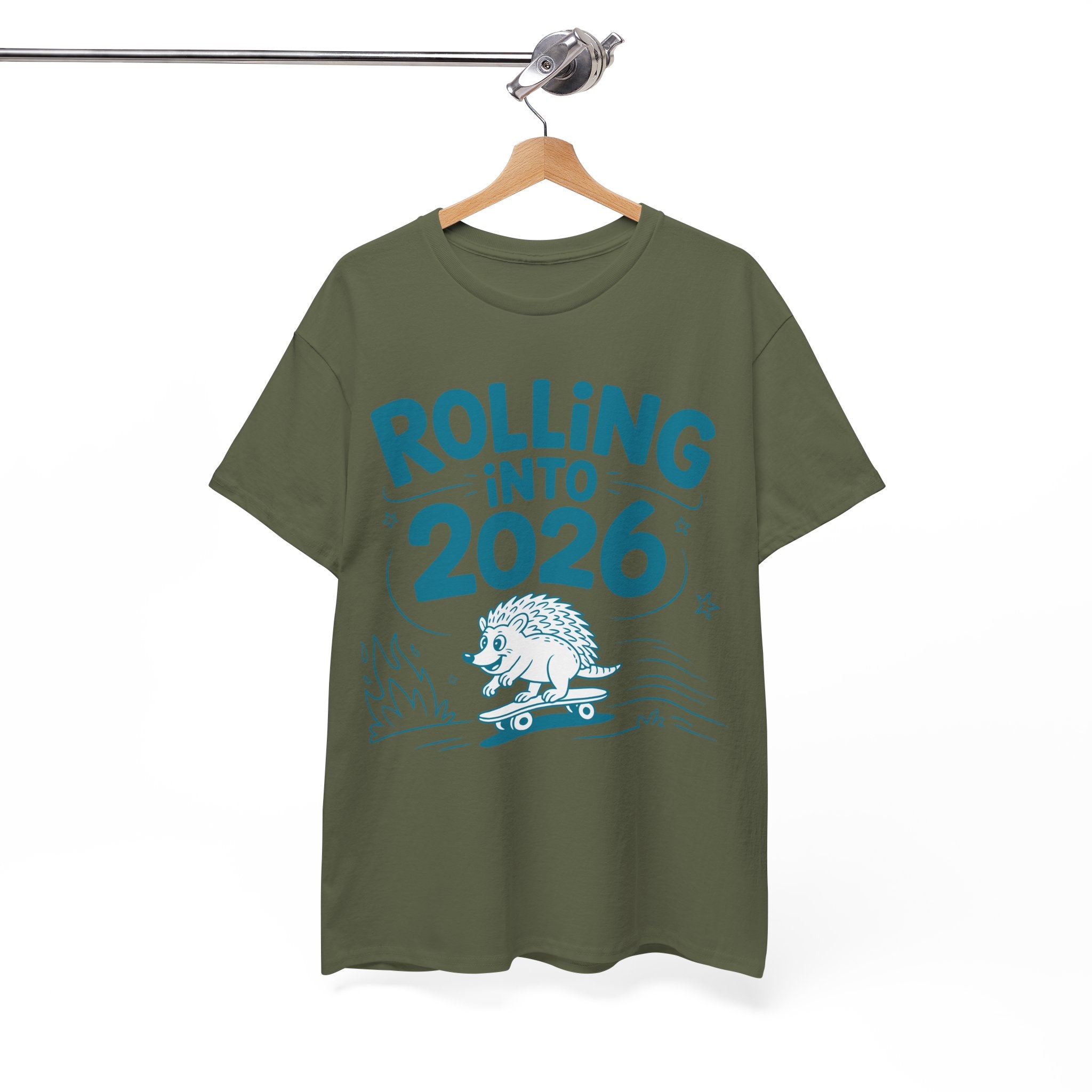 Rolling Into 2026 Hedgehog Skateboard Unisex Cotton Tee