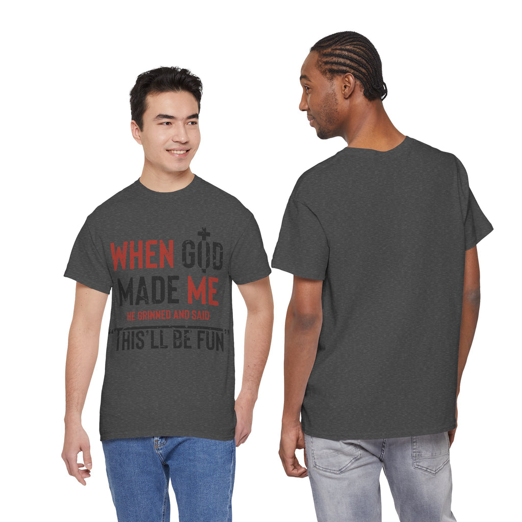 Humorous Grunge Quote Tee — "When He Saw Me, He Grinned and Said"Unisec Cotton Tee
