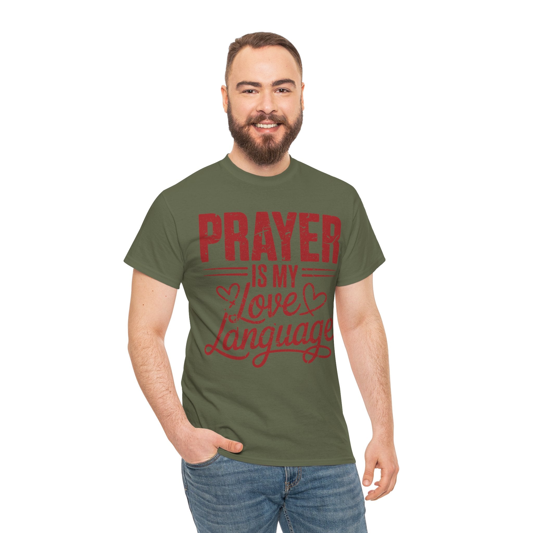 Prayer Is My Love Language T-Shirt — Faith-Inspired Red Hearts Unisex Cotton Tee