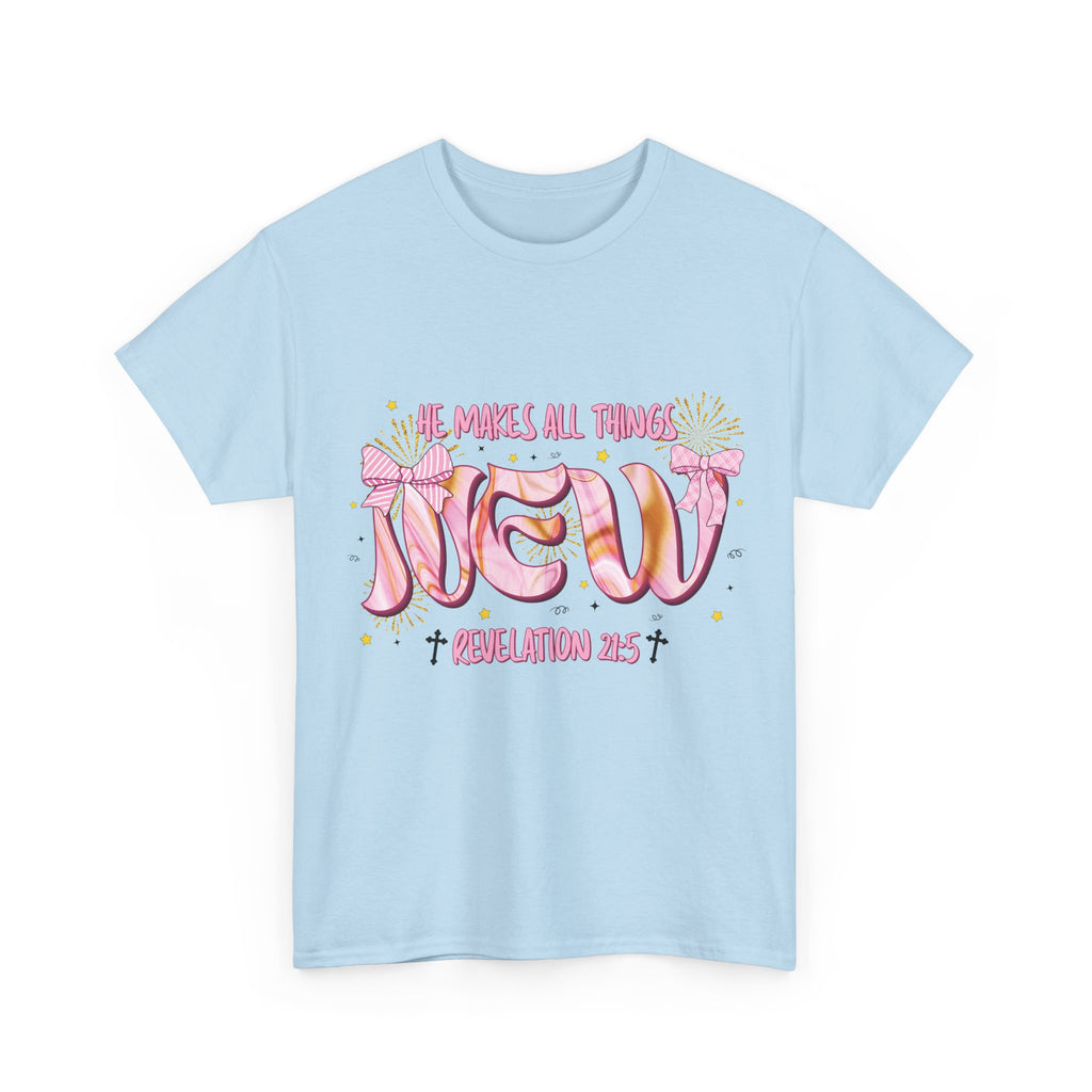 Christian Marble Tee — “He Makes All Things New” (Revelation 21:5)... Unisex Cotton Tee