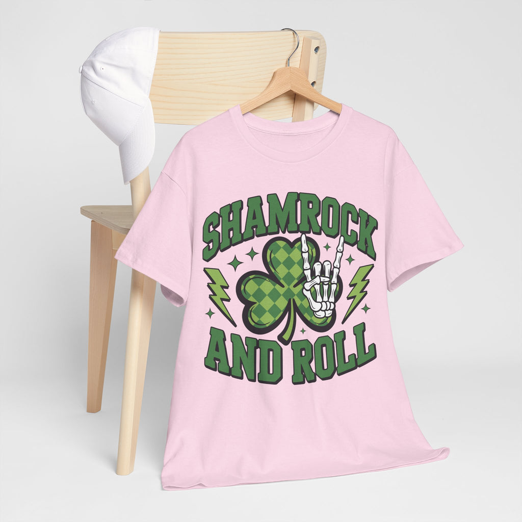 Shamrock and Roll Tee — Skeleton Hand & Lightning St. Patrick’s Rock Unisex Cotton Shirt
