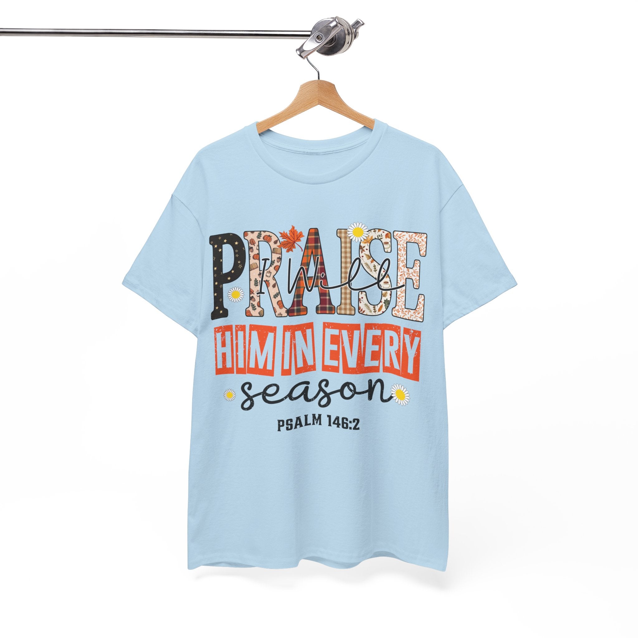 Praise Him In Every Tee — Fall Daisies & Leaf Floral Graphic Unisex Cotton T-Shirt