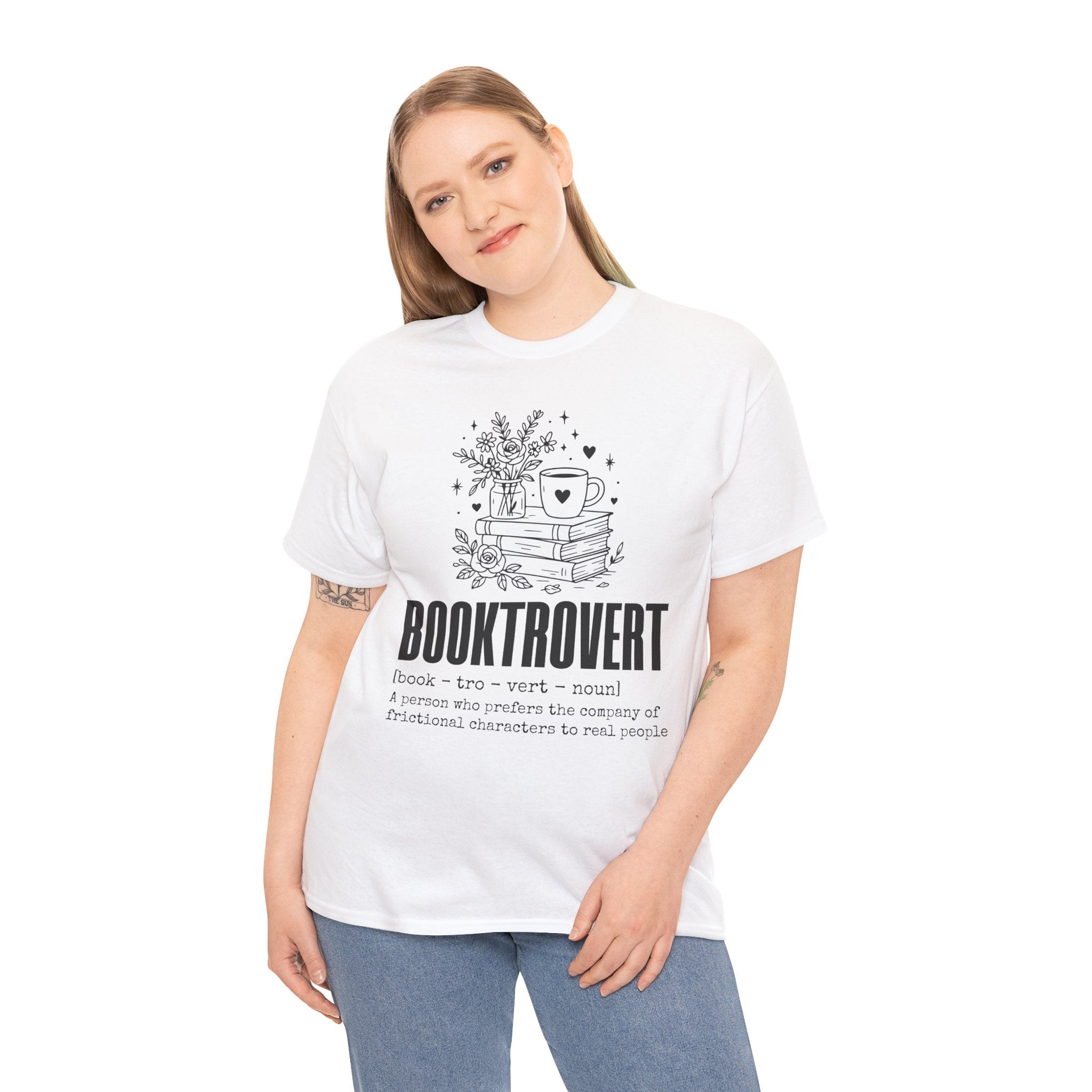 Booktrovert Graphic Tee — "Booktrovert" Definition, Books & Coffee Design Unisex Cotton Tee
