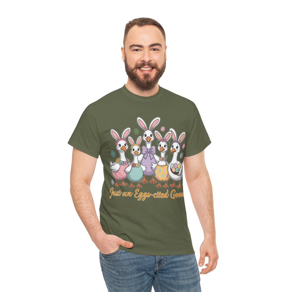 Just an Eggs-cited Goose Easter Tee — Funny Geese in Bunny Ears Unisex Cotton Tee