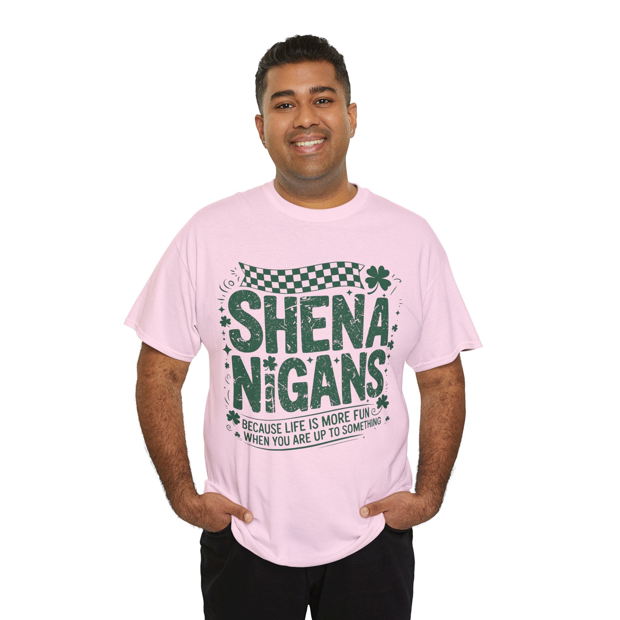 Shenanigans Clover Tee — Bright Green St. Patrick’s Day Shirt with Checkered Flag Unisex Cotton Tee