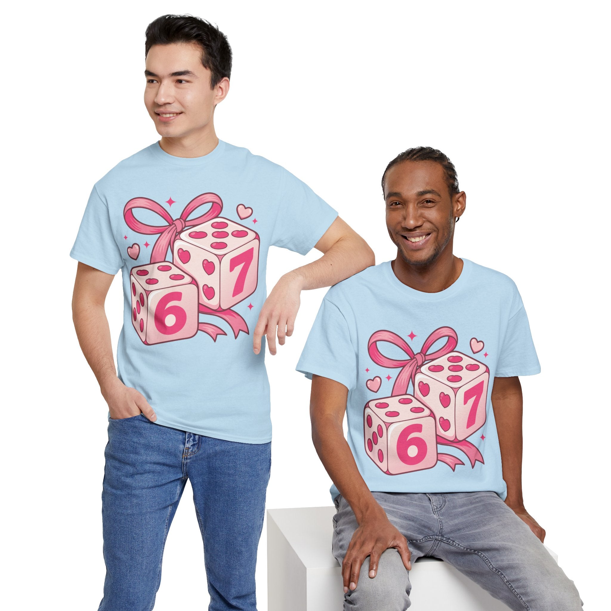 Lucky Love Dice T-Shirt — Pink Heart Dice with Bow..Unisex Cotton Tee