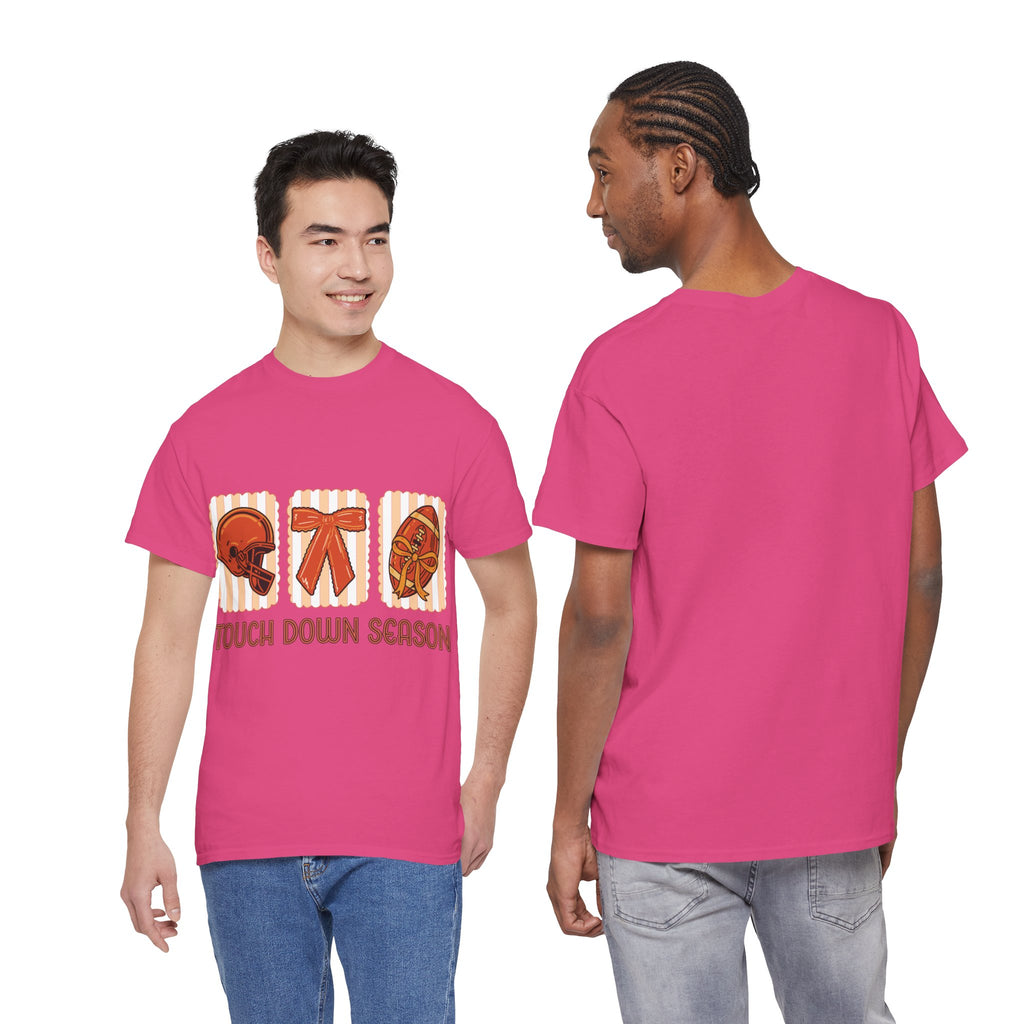 Touch Down Season Football Tee — Striped Fall Helmet & Bow Design Unisex Cotton Tee