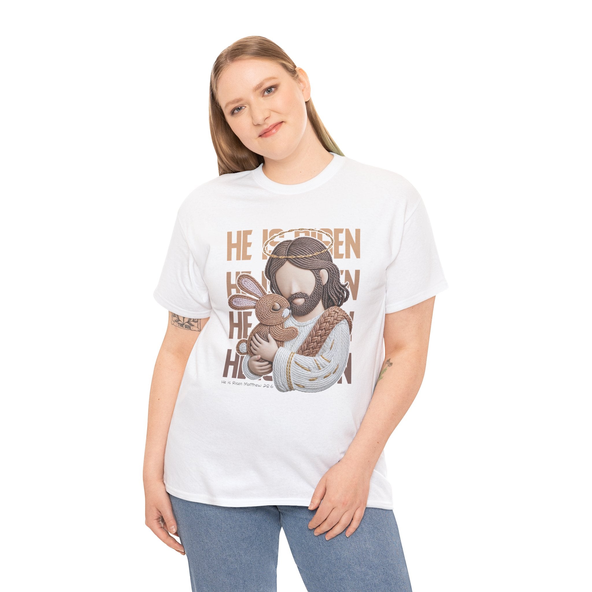 He Is Risen Matthew 28:6 Jesus With Lamb Unisex Cotton T-Shirt