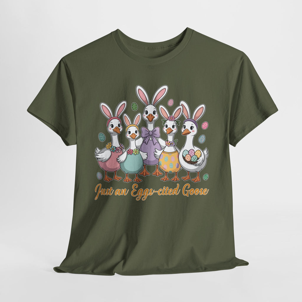 Just an Eggs-cited Goose Easter Tee — Funny Geese in Bunny Ears Unisex Cotton Tee