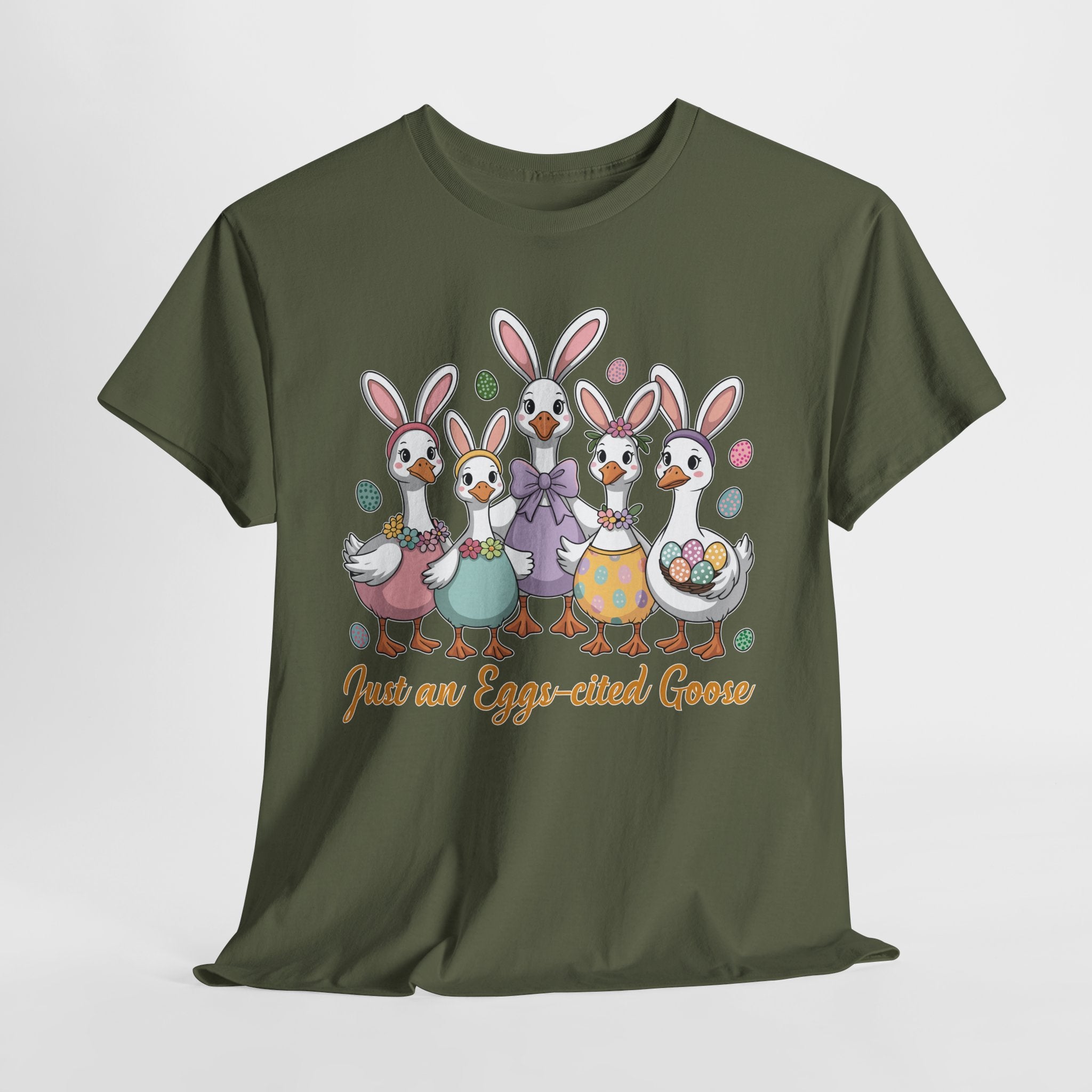 Just an Eggs-cited Goose Easter Tee — Funny Geese in Bunny Ears Unisex Cotton Tee