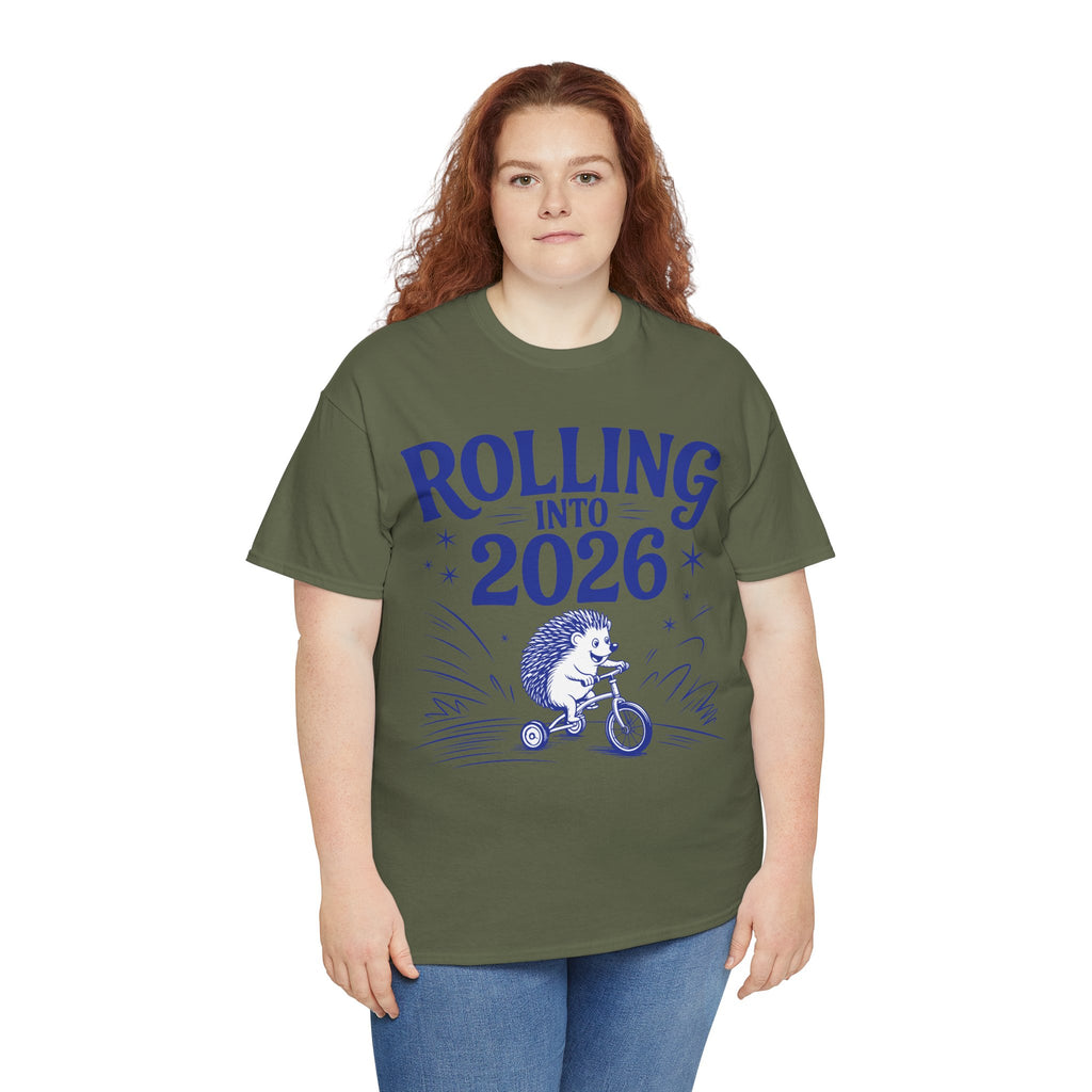 Rolling Into 2026 Hedgehog Tricycle Unisex Cotton Tee