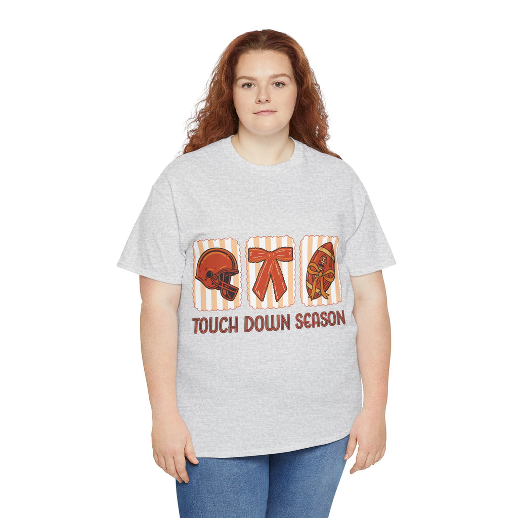 Touch Down Season Football Tee — Striped Fall Helmet & Bow Design Unisex Cotton Tee
