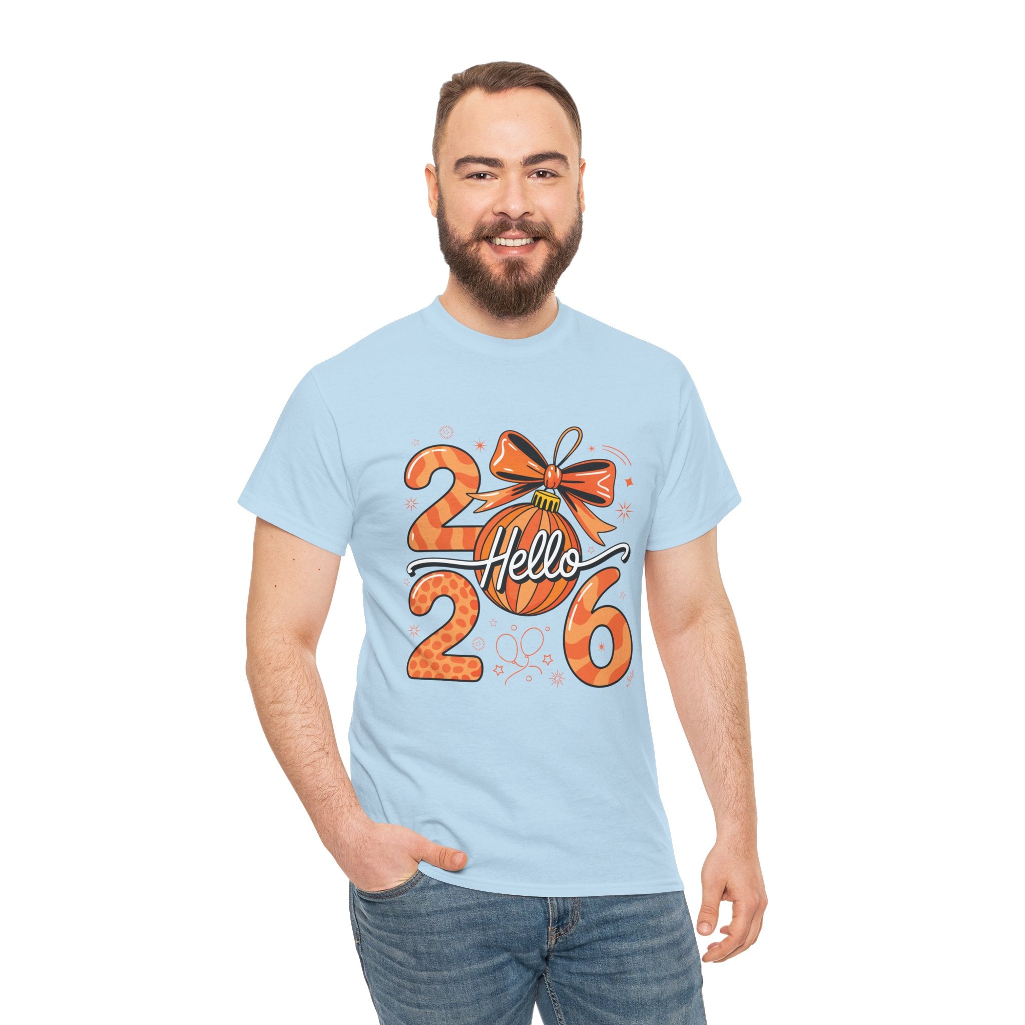 Hello 2026 Christmas Ornament Tee — Festive Orange Holiday Unisex Cotton T-Shirt