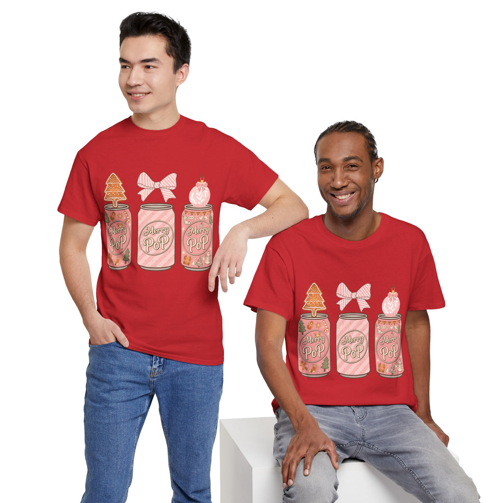 Merry Pop Christmas Soda Can Tee — Pastel Holiday Graphic Unisex Cotton T-Shirt
