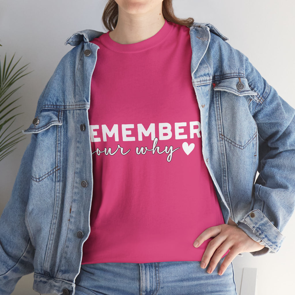 Remember Your Why Tee — Minimalist Heart Motivational Unisex Cotton Tshirt