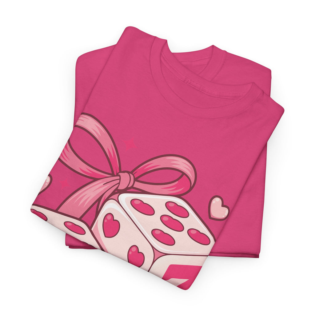 Lucky Love Dice T-Shirt — Pink Heart Dice with Bow..Unisex Cotton Tee
