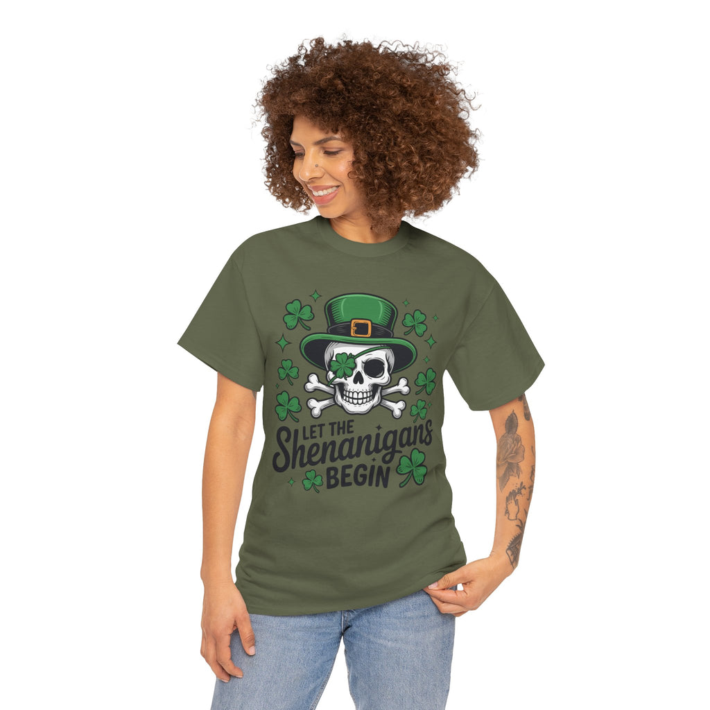 Let the Shenanigans Begin — Leprechaun Skull Unisex Cotton T-Shirt