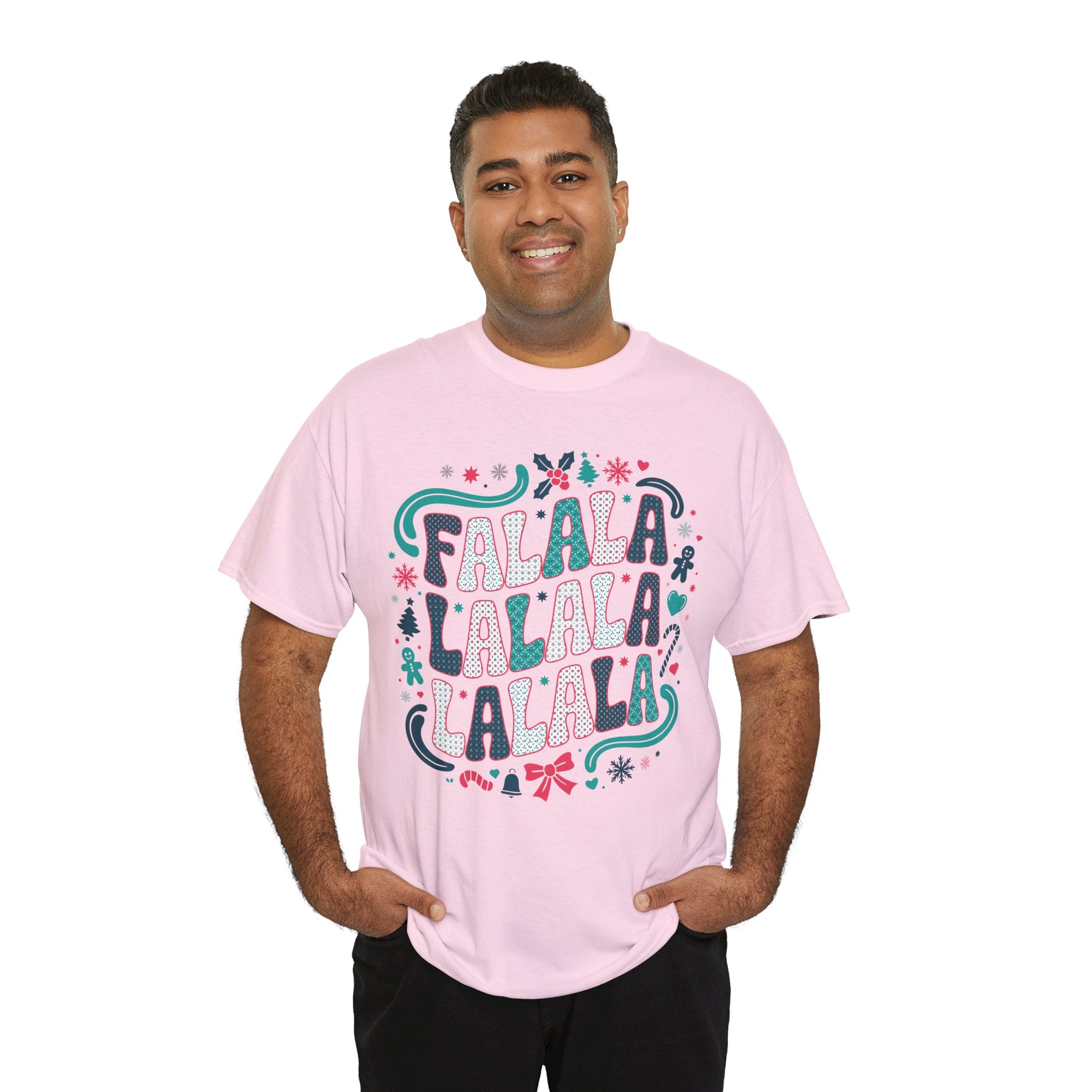 Fa La La La La Christmas T-Shirt — Festive Candy Cane & Gingerbread Holiday Unisex Cotton Tee