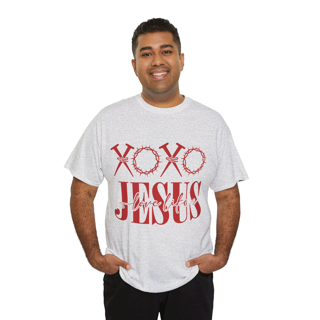 Christian Valentine T-Shirt — "XOXO Jesus Love Life" Nails & Thorn Crown Design Unisex Cotton Tee