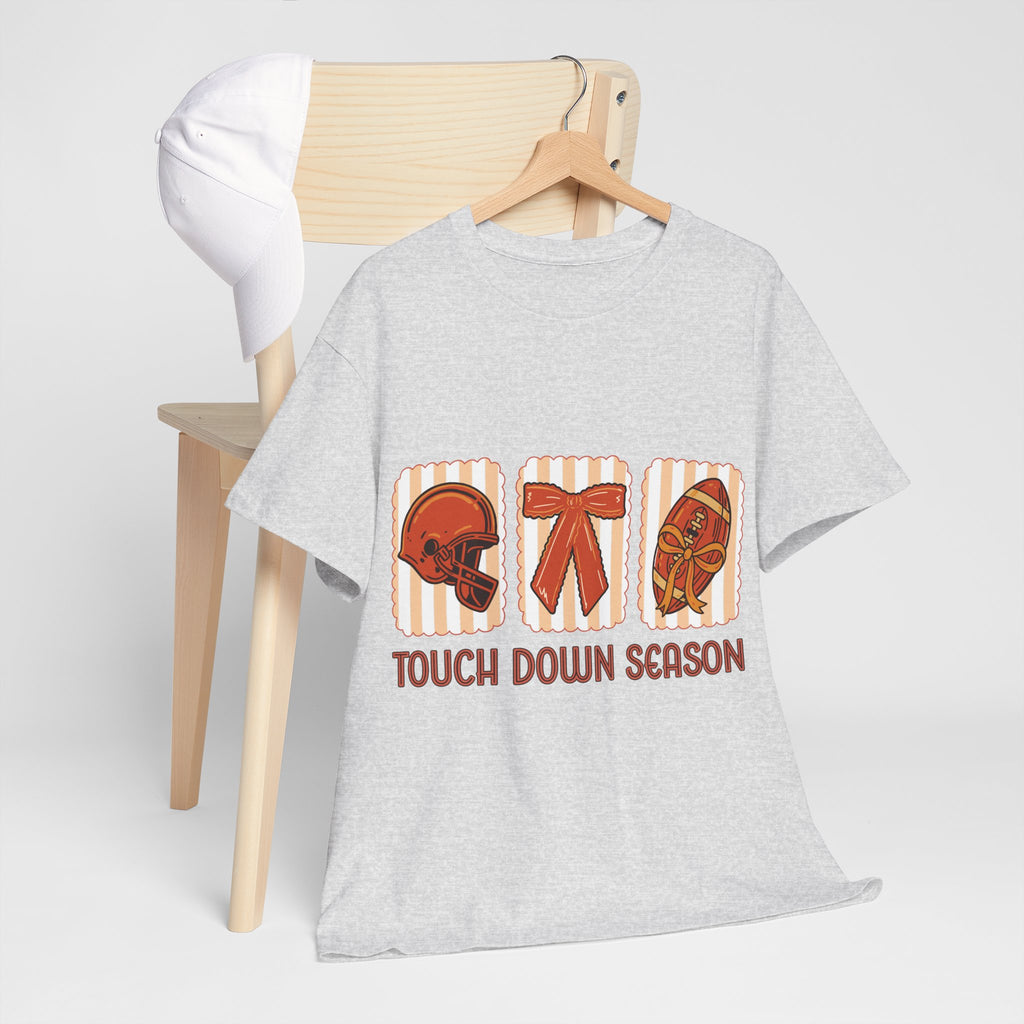 Touch Down Season Football Tee — Striped Fall Helmet & Bow Design Unisex Cotton Tee