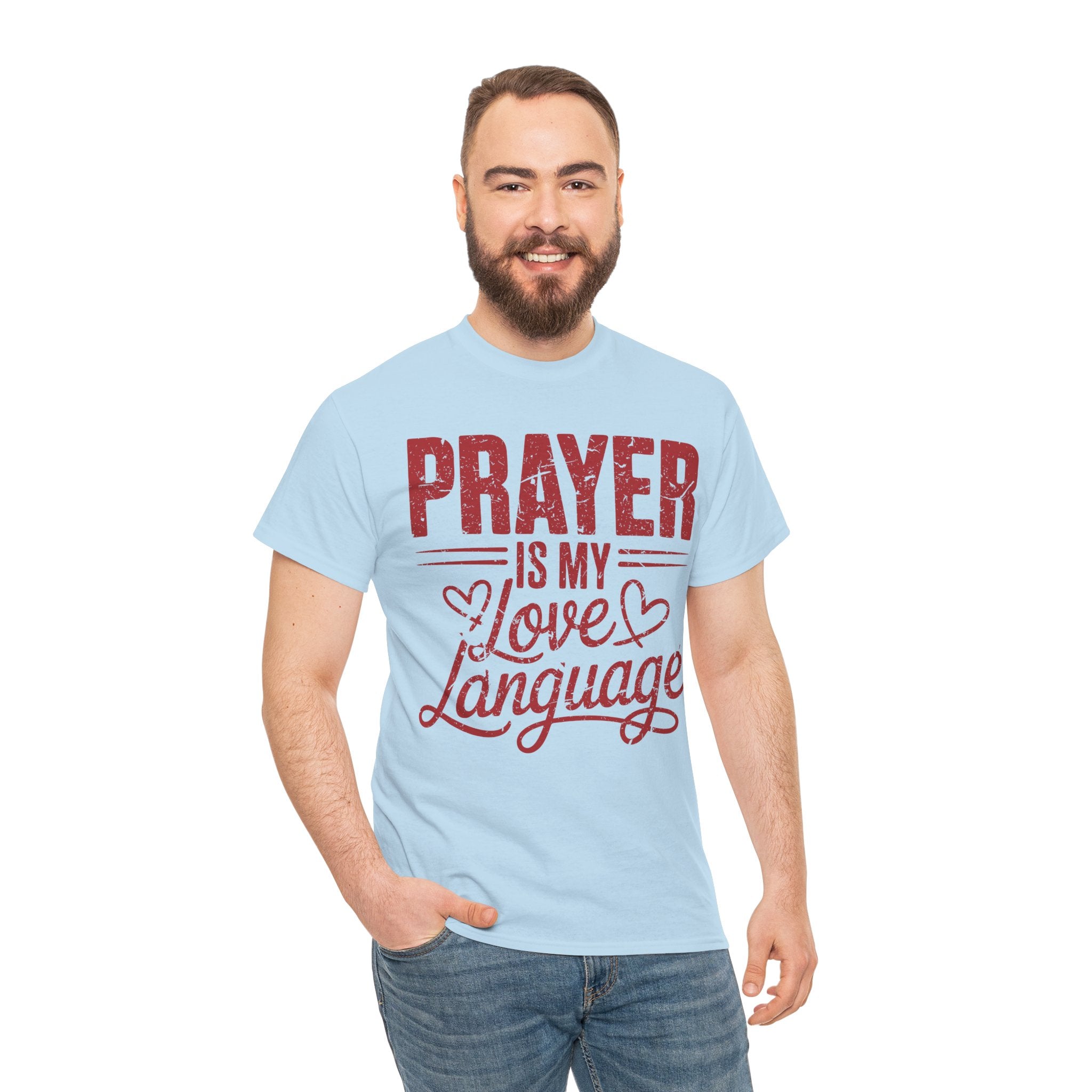 Prayer Is My Love Language T-Shirt — Faith-Inspired Red Hearts Unisex Cotton Tee