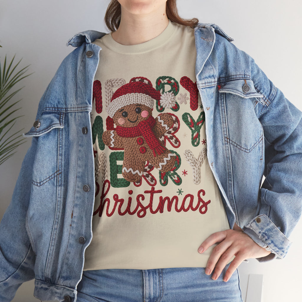 Merry Merry Merry Christmas Gingerbread Unisex Cotton Tee