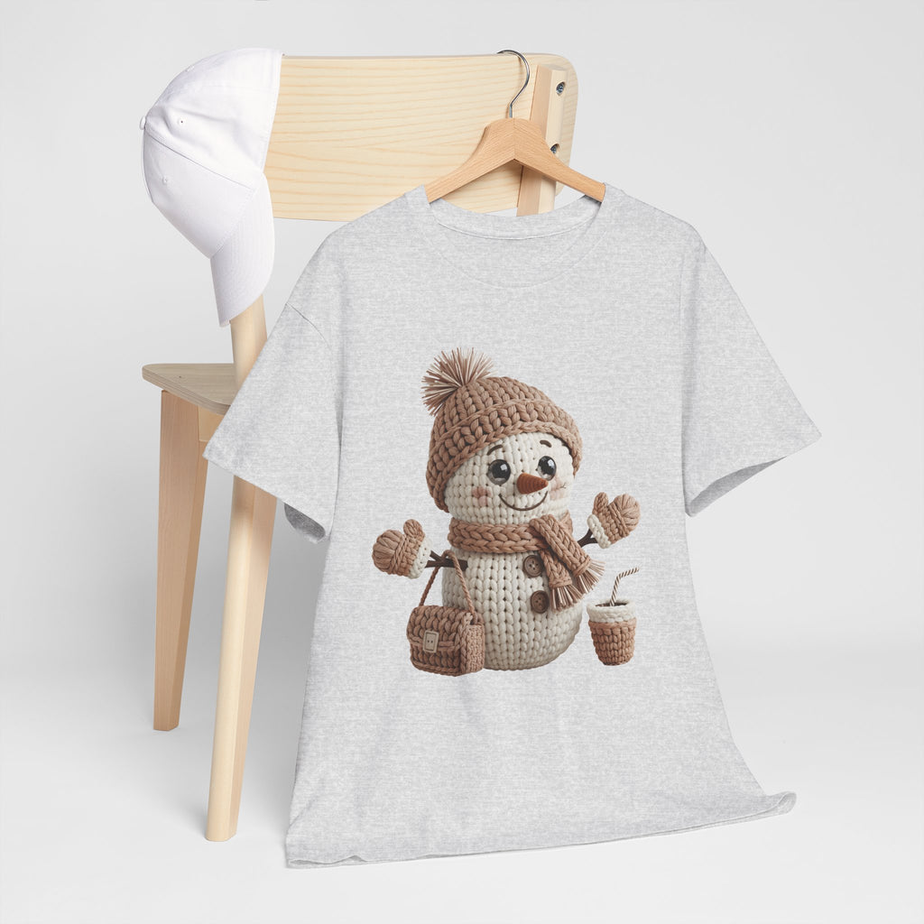 Snowman Knit‑Style Graphic Tee — Cute Faux‑Yarn Snowman with Hat, Scarf & Mittens.Unisex Cotton Tee