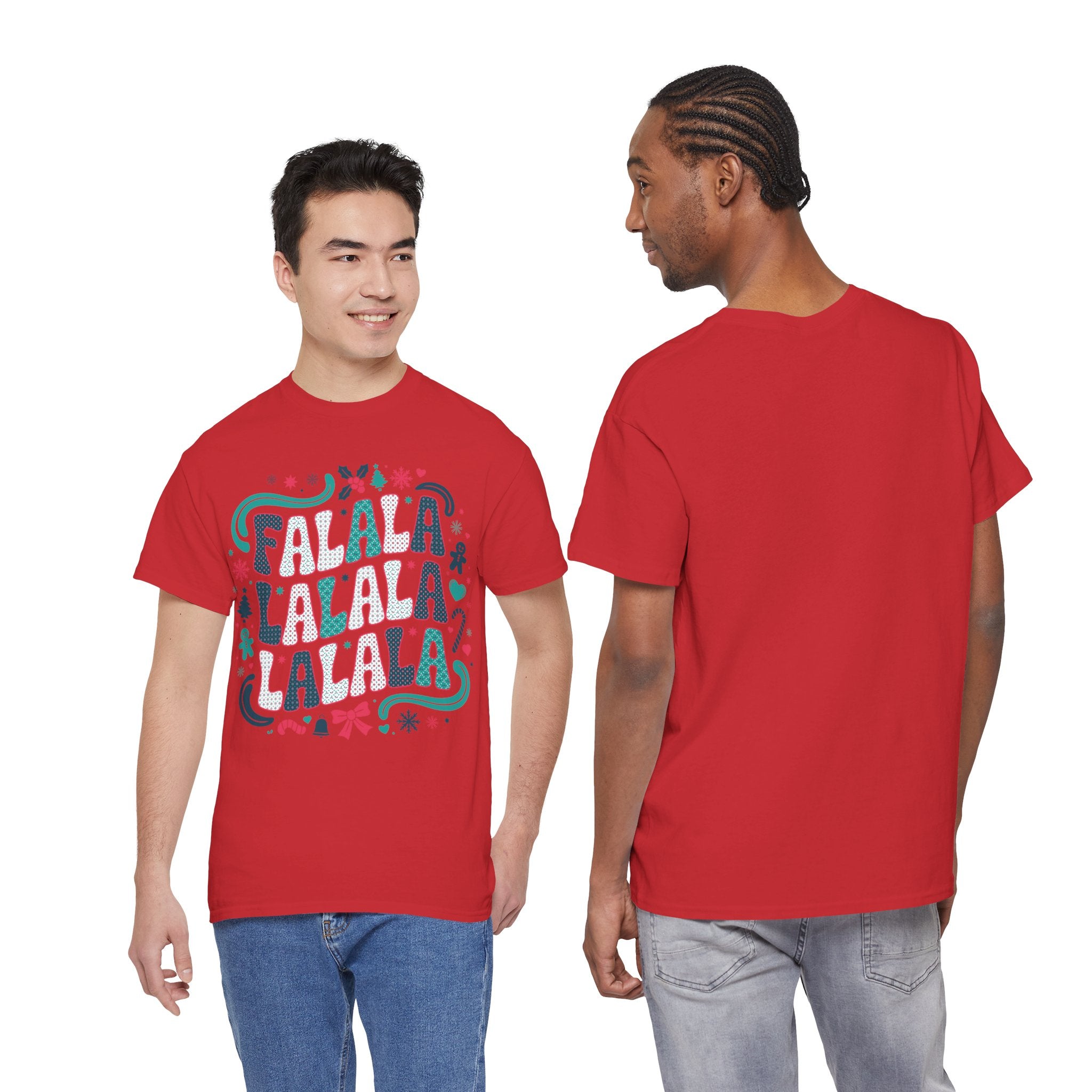 Fa La La La La Christmas T-Shirt — Festive Candy Cane & Gingerbread Holiday Unisex Cotton Tee