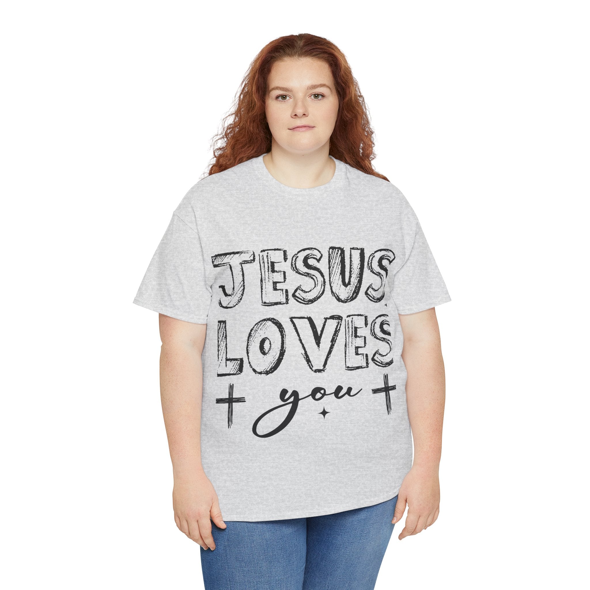 Jesus Loves You Chalk-Style Tee — Crosses & Stars Christian UNisex Cotton T-Shirt