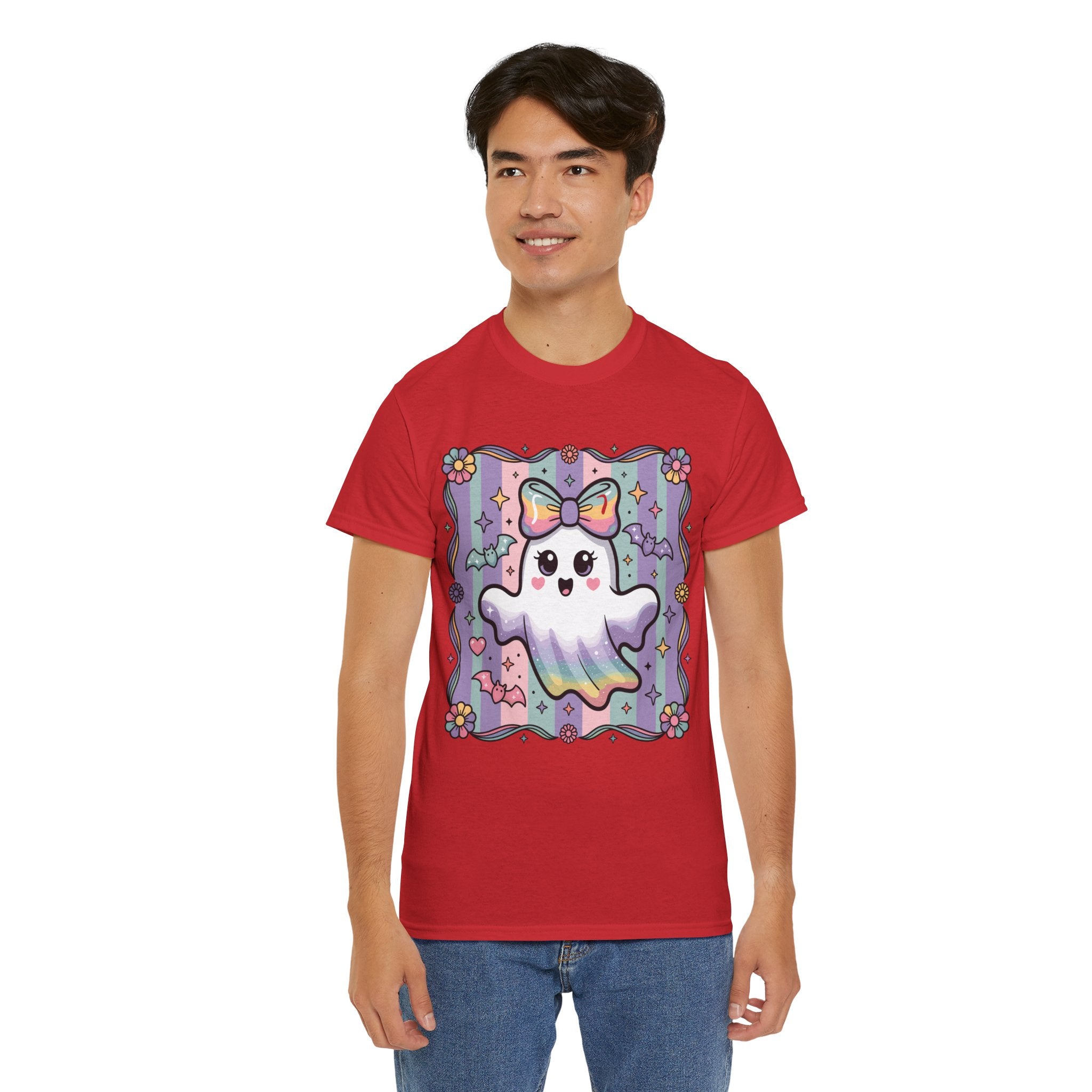 Pastel Ghost Rainbow Bow Unisex Cotton Tee