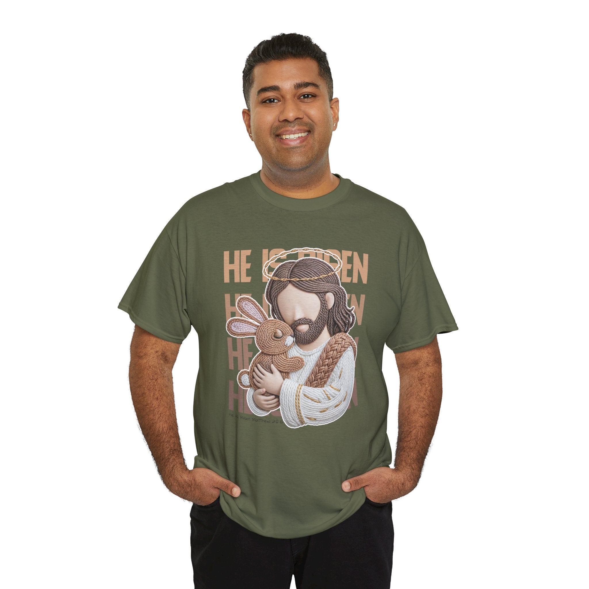 He Is Risen Matthew 28:6 Jesus With Lamb Unisex Cotton T-Shirt