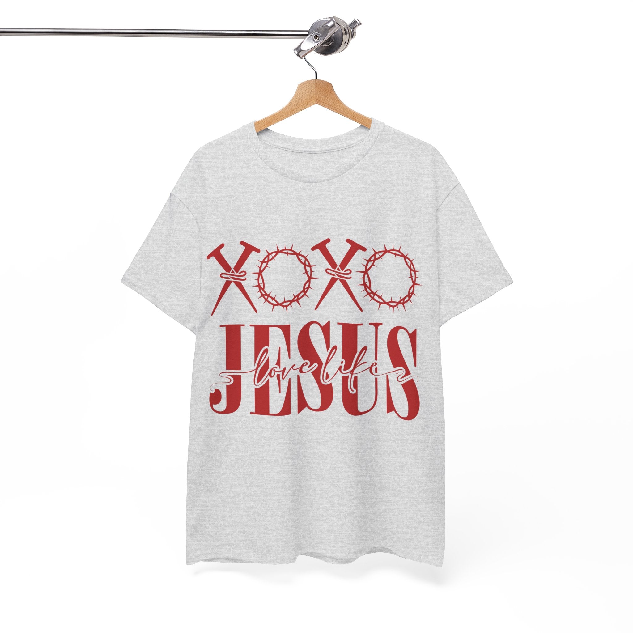 Christian Valentine T-Shirt — "XOXO Jesus Love Life" Nails & Thorn Crown Design Unisex Cotton Tee