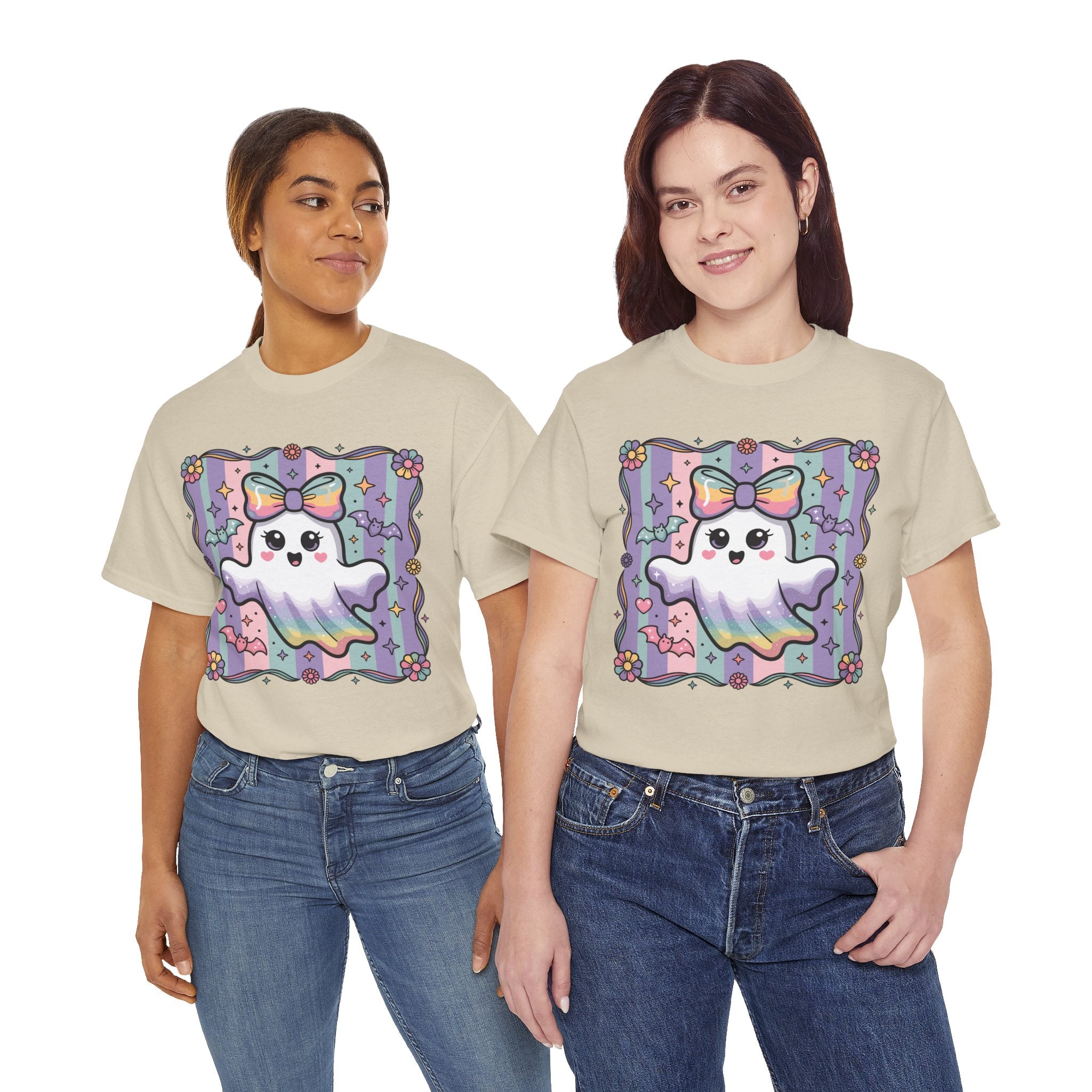 Pastel Ghost Rainbow Bow Unisex Cotton Tee